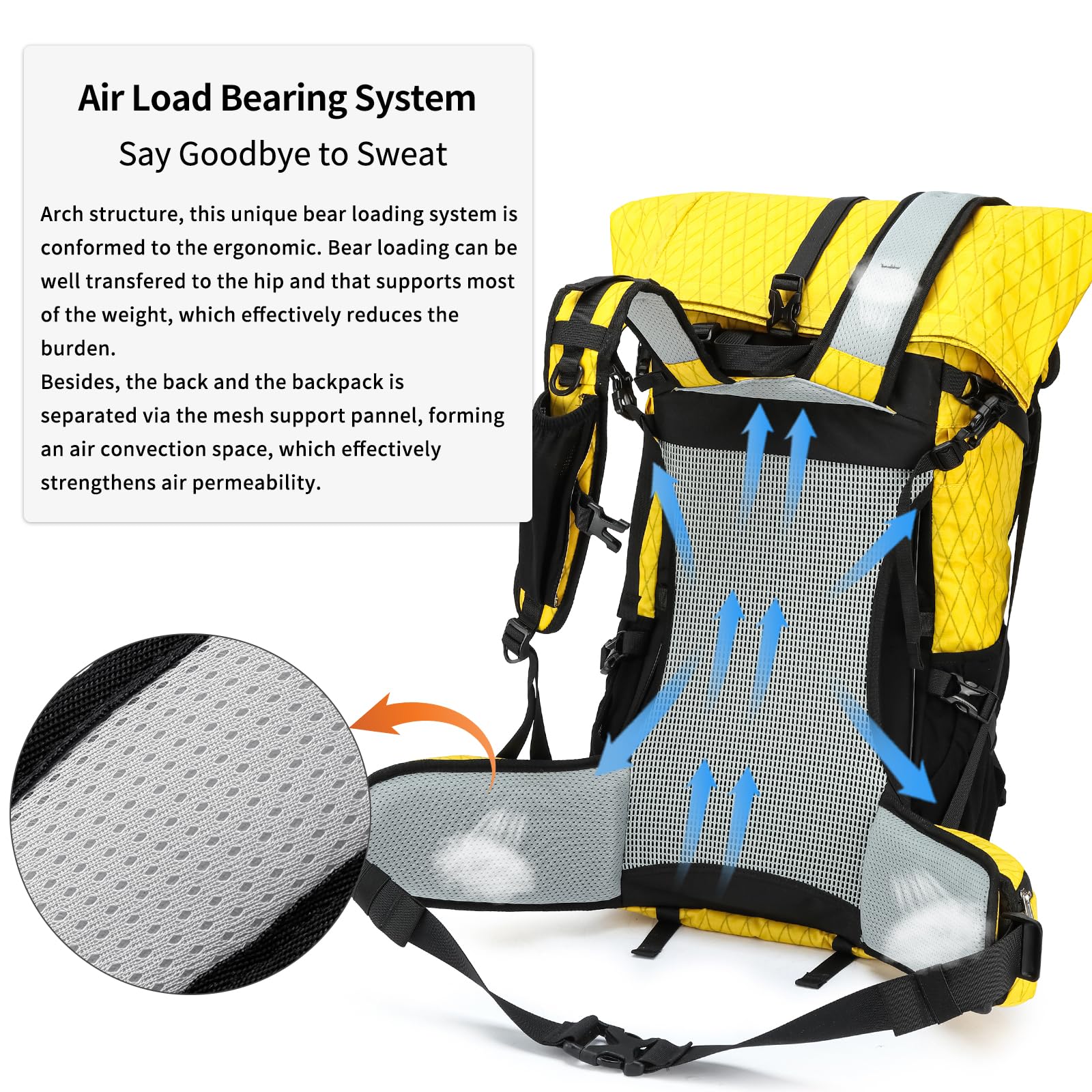 Mochila de senderismo, 40 L a 50 L, bolsa de senderismo de gran capacidad, mochila de camping con marco interno, mochila deportiva ligera X-PAC mejorada, mochila de viaje para escalada de montaña y