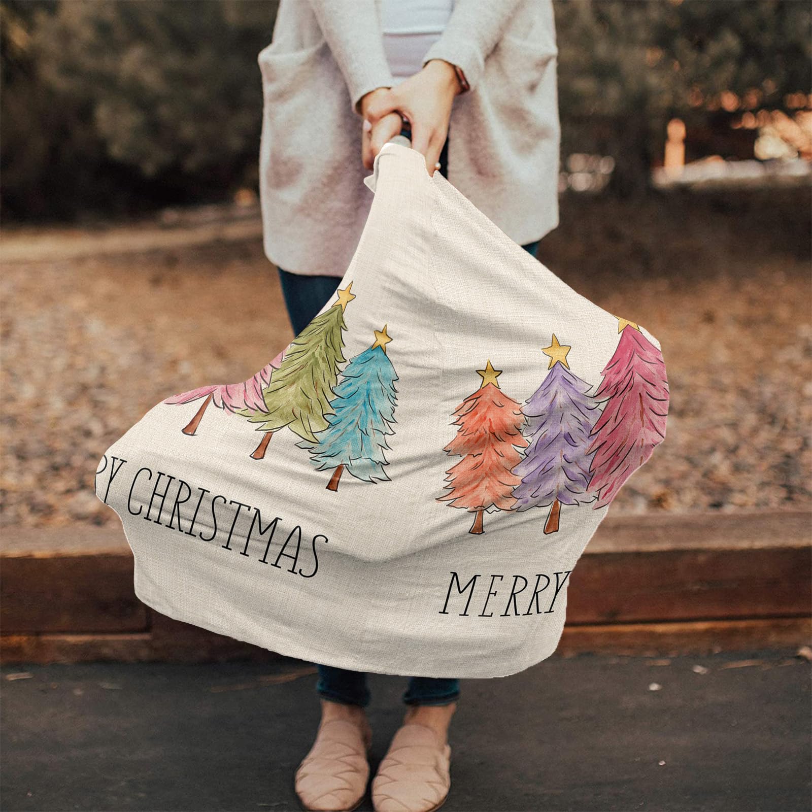 Nursing Cover for Breastfeeding Scarf, Merry Christmas Xmas Tree Vintage Baby Car Covers Super Soft Multi Use for Canopy Shopping Cart Cover Blanket Stroller Cover