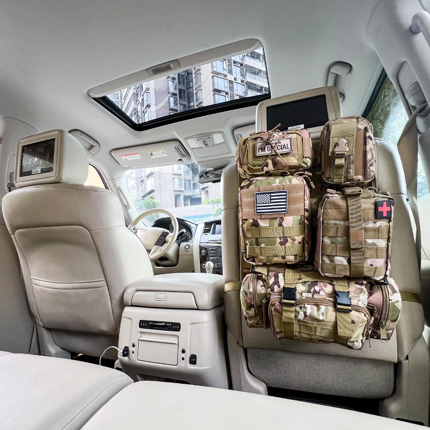 Organizer Tattico per Schienale Auto con 5 Tasche Rimovibili | Sistema Molle Universale Per Auto, SUV E Camion, Protegge Lo Schienale E Ottimizza Lo Spazio