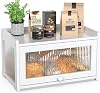 BAMBANG Bamboo Bread Bins for Kitchen, Wooden Bread Box Storage Container Box with 3 Sides Wavy & Back Clear Window, Large Breadbin Breadbox for Homemade Bread, White