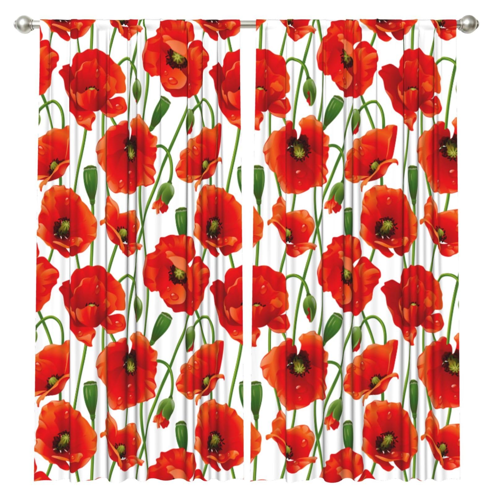 InOmak Red Poppy Flowers, 2 Panels Window Curtains 52 x 84 Inch Blackout Curtains for Living Room Bedroom