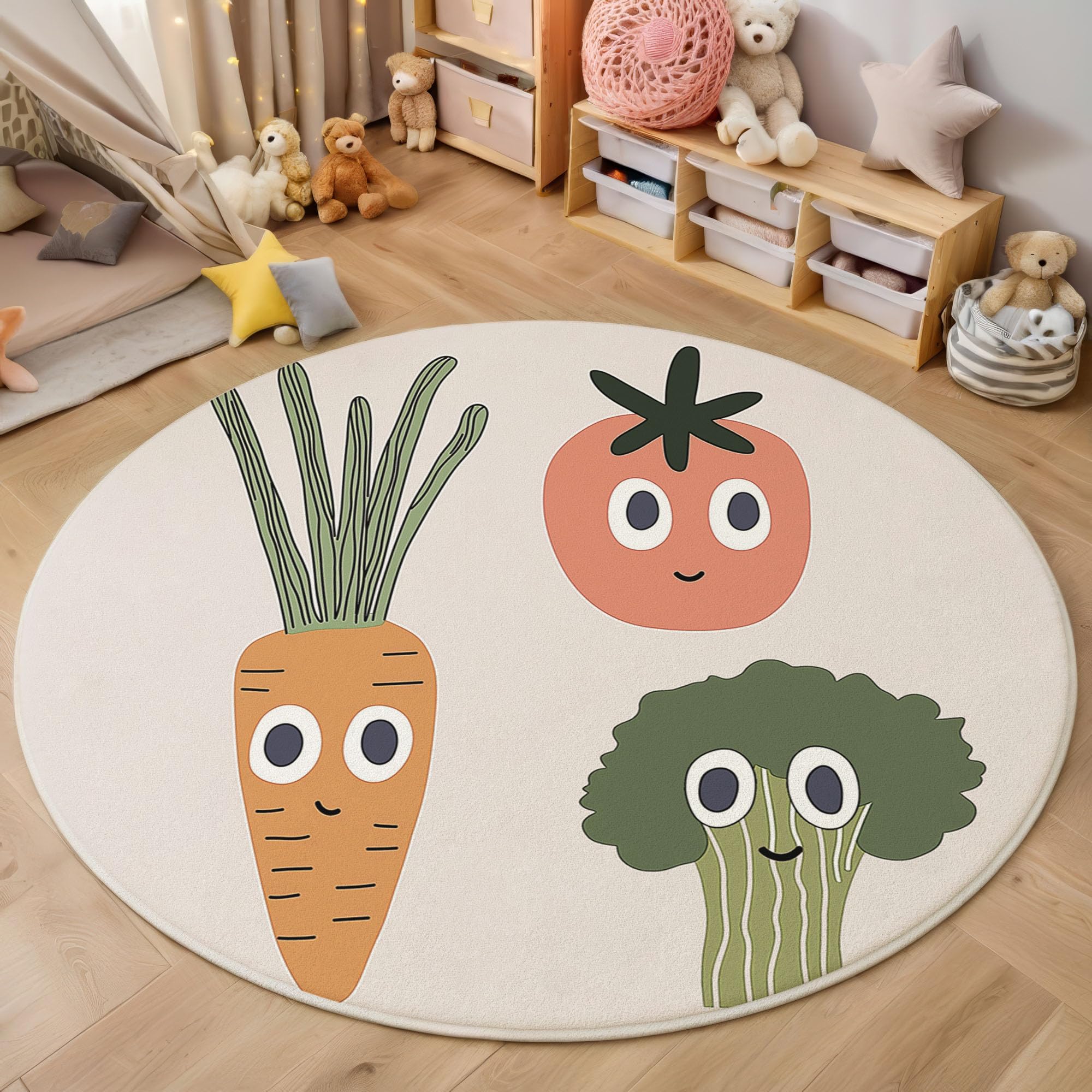 Tapis rond légumes 120cm lavable pour cuisine et chambre