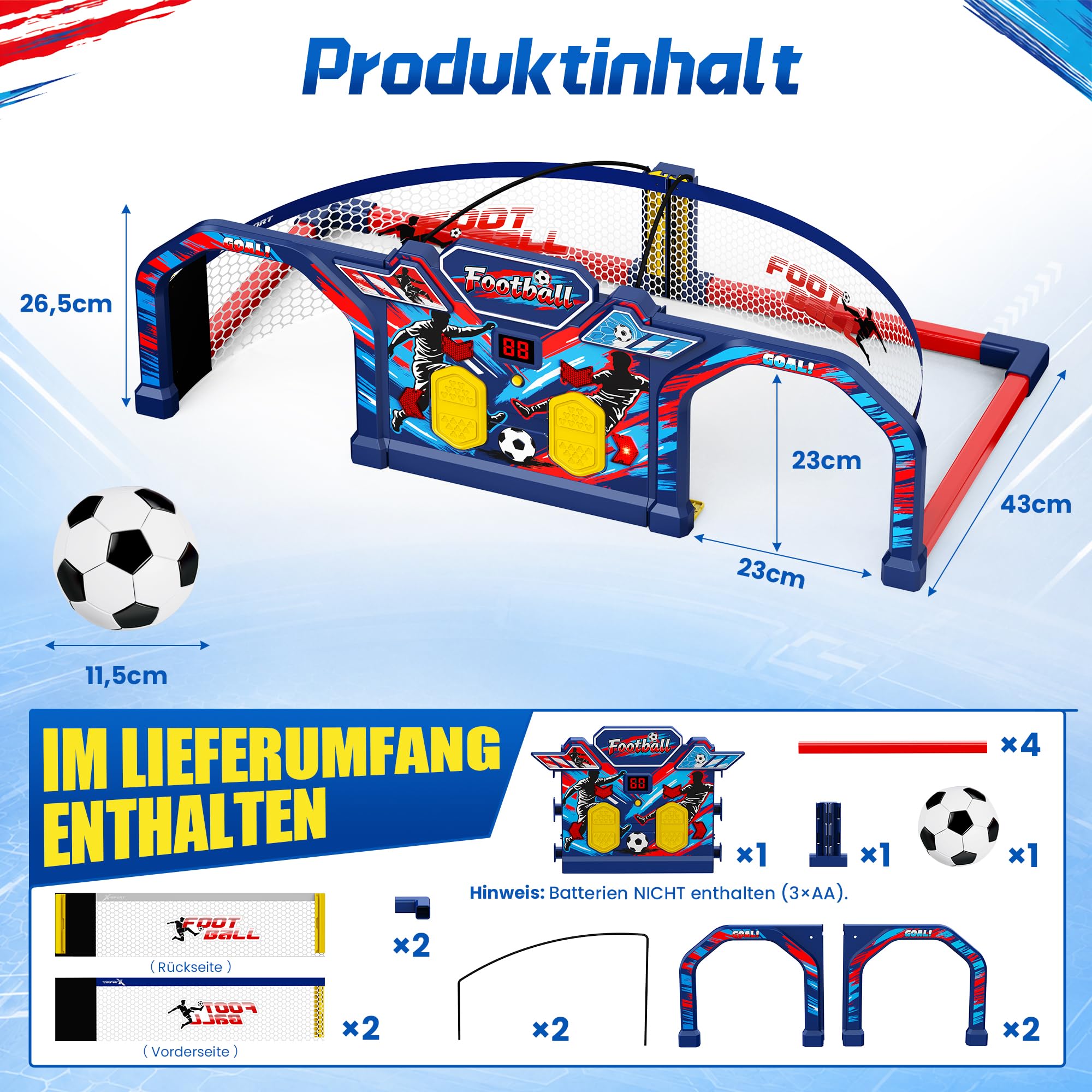 ROPODA Fußball Geschenke Jungen, Interaktives Fußball Spielzeug für Kinder mit 3 Spielmodi, Sounds&Anzeigetafel, Fussball Training Spiele für Garten Indoor Outdoor, Geschenke für Mädchen ab 3+,Wm 2026