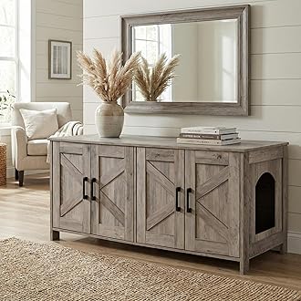 Homhedy Cat Litter Box Enclosure for 2 Cats, Litter Box Furniture Hidden with Double Room,Wooden Cat Washroom Furniture,Cat House,47.2”L x 19.7”W x 19.7”H,Greige