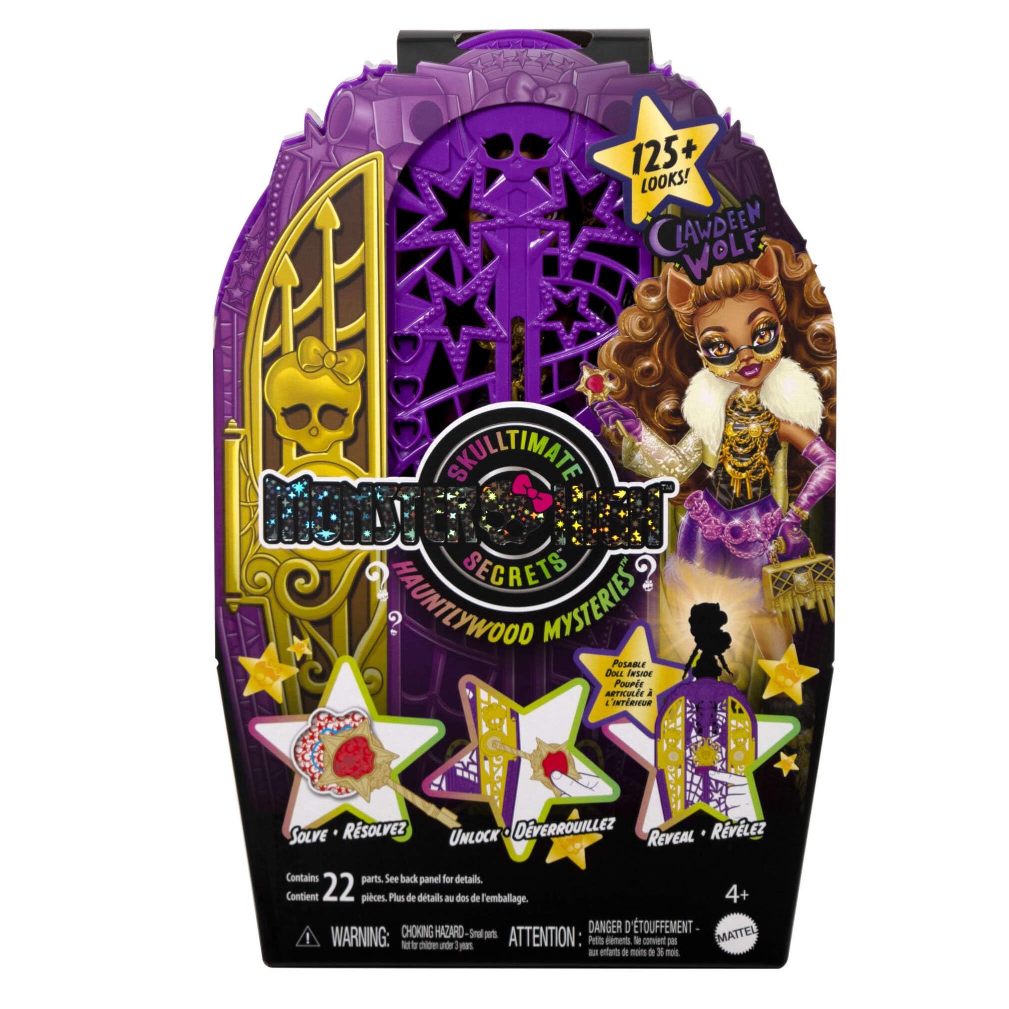 Monster High Skulltimate Secrets Hauntlywood Mysteries Clawdeen Wolf Conjunto de muñeca y accesorios, con armario y más de 19 sorpresas con mucho glamour, incluida ropa de muñeca, JBG80