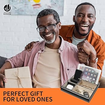 Valet De Nuit JackCubeDesign Multi-Functional Night Stand Black Leather Jewellery Box Catch All Valet Tray Organiser Storage Case Tray With Drawer And Charging Hole(Black, 28 X 27 X 8.9 Cm)- :MK389A: Valet