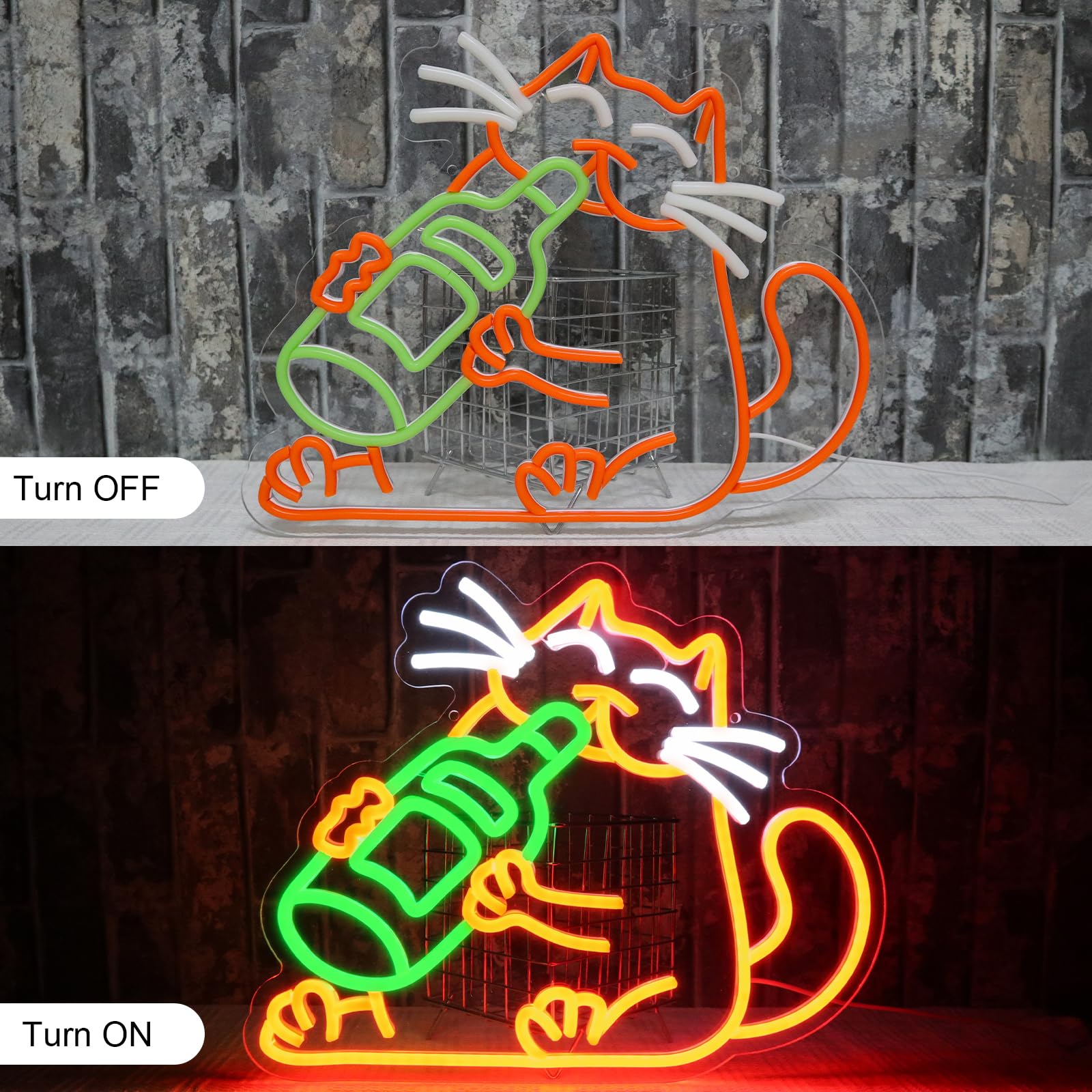 Pannello luminoso al neon a forma di gatto della birra - Decorazione da parete divertente per bar, camera da letto, grotta dell'uomo, casa, area gioco, festa per amici - Acrilico, 39 x 31 cm