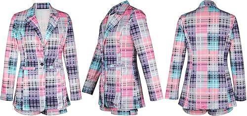 Miniatura 4 de Conjuntos de 2 piezas para mujer, manga larga, color liso, frente abierto, pantalones cortos con cinturón, casual, elegante, conjuntos de traje