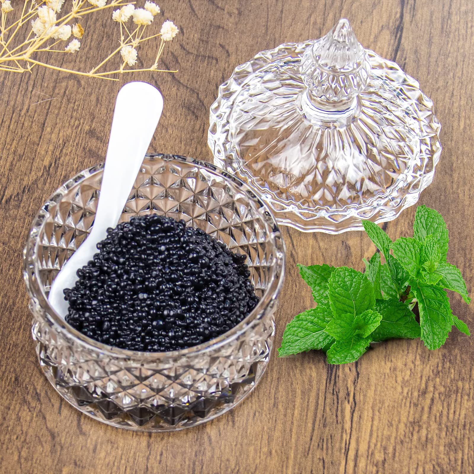 DUEBEL Dublin Ensemble refroidisseur de caviar en verre avec 2 cuillères en nacre de 8,9 cm – Idéal pour la cuisine, la restauration et le restaurant