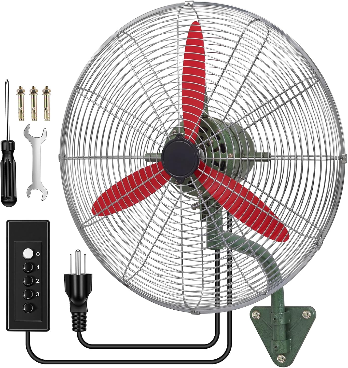 Aurelema 1 Set 22 Inch Wall Mount Fan Oscillating Industrial Heavy Duty Metal 3 Speed Green Industrial Fan, 7500 CFM with Powerful Cooling for Commercial Residential Garage Warehouse Workshop Factory