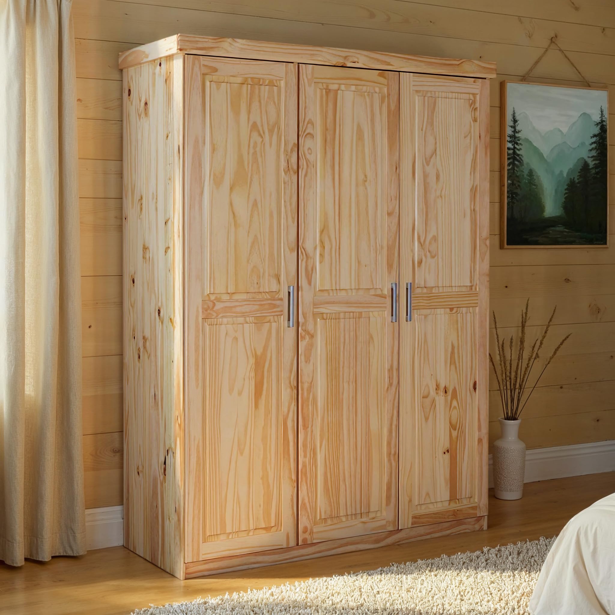 Inter Link - Kleiderschrank - Drehtürenschrank - Wäscheschrank - Garderobenschrank - Schlafzimmerschrank - 2 Türen - Kiefer massiv - Pelle - Natur lackiert