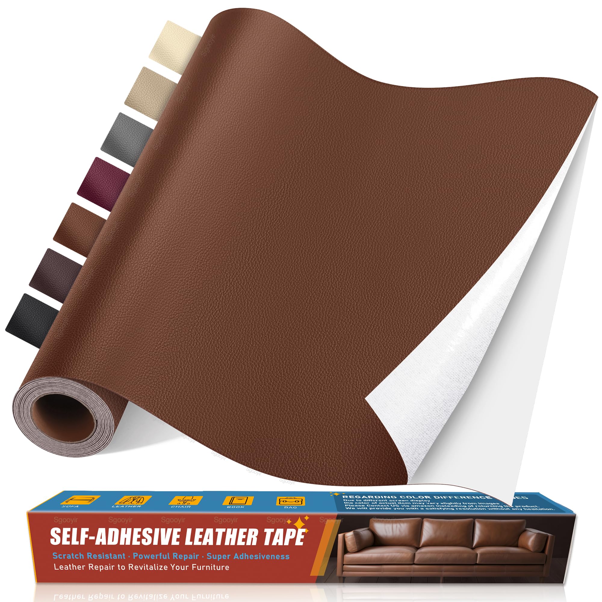 Sgooyir Leder Reparatur Set, Kunstleder Selbstklebend, Kunstleder Reparaturset Flicken Selbstklebend Patch für Autositze, Sofa, Jacken, couch, MöbelV