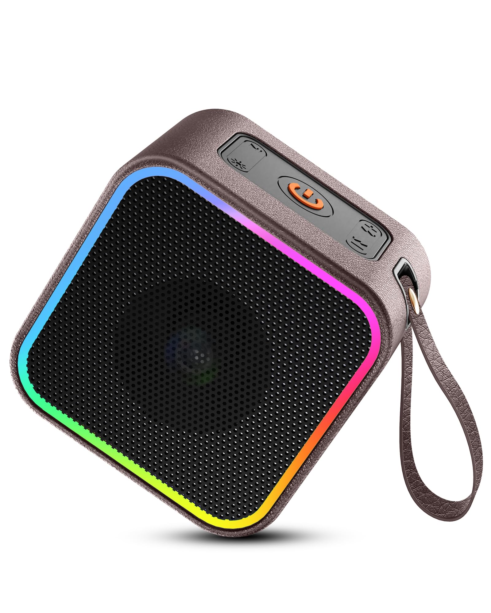 Portable Bluetooth Speaker, Wireless Speaker with Lights, Built-in Mic Bluetooth 5.3, Portable Wireless Up to 10H Playtime, 8W Powerful Crystal Punchy Bass, for Home/Outdoor/Party/Beach, Brown