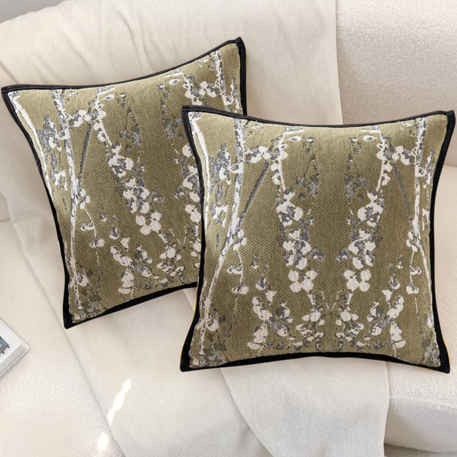 Traziewell Set of 2 Soft Decorative Chenille Cushion Covers with Fringe Boho Style Cushion Covers for the Sofa, Chair Bed, Living Room, Home Decor, 45 x 45 cm 465