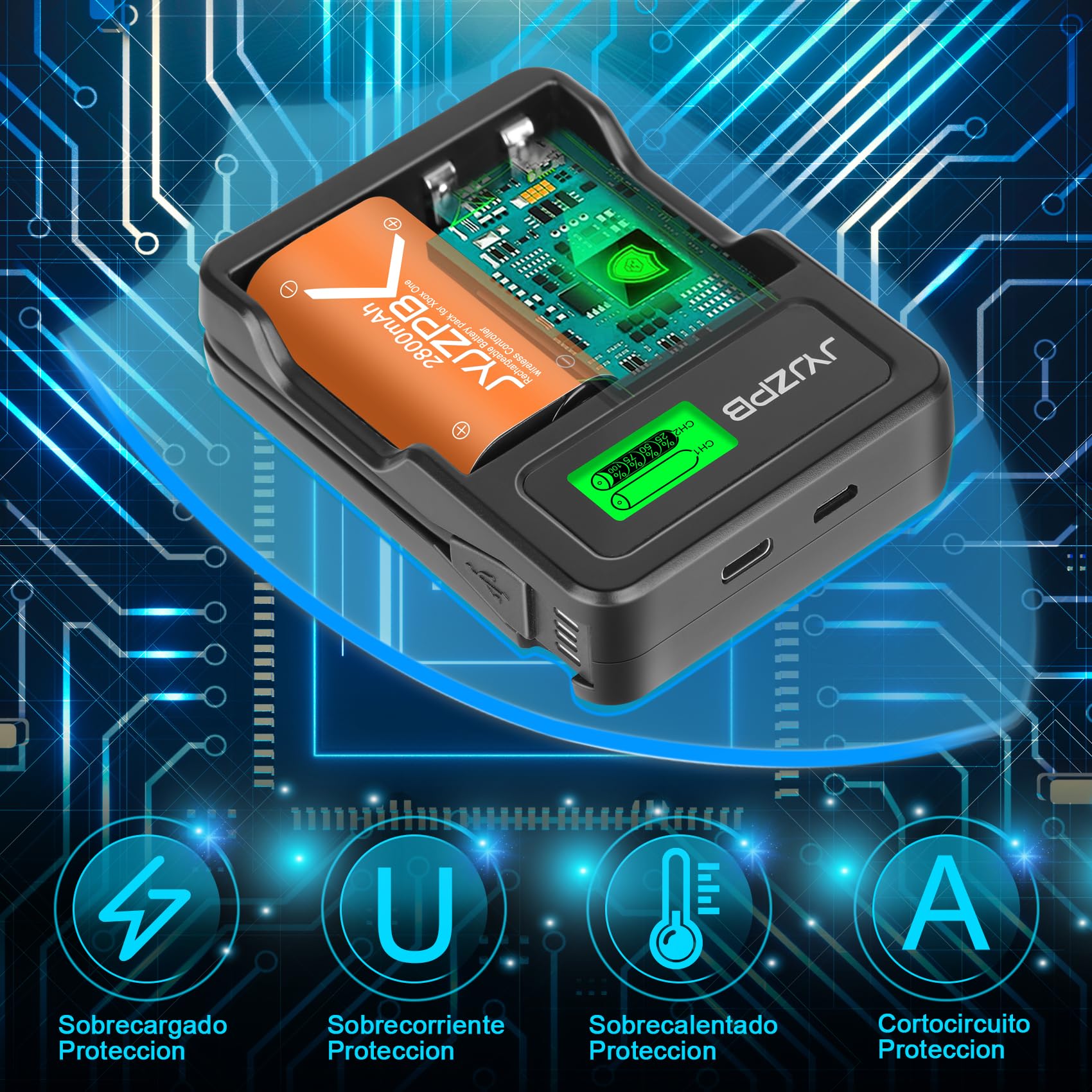 JYJZPB Batería Recargable Kit para Xbox Serie S/X, 4X 2800mAh Xbox One Mando Batería y Cargador Paquete para Xbox One/Xbox Serie S/X Elite, 2.5H Carga Rápida