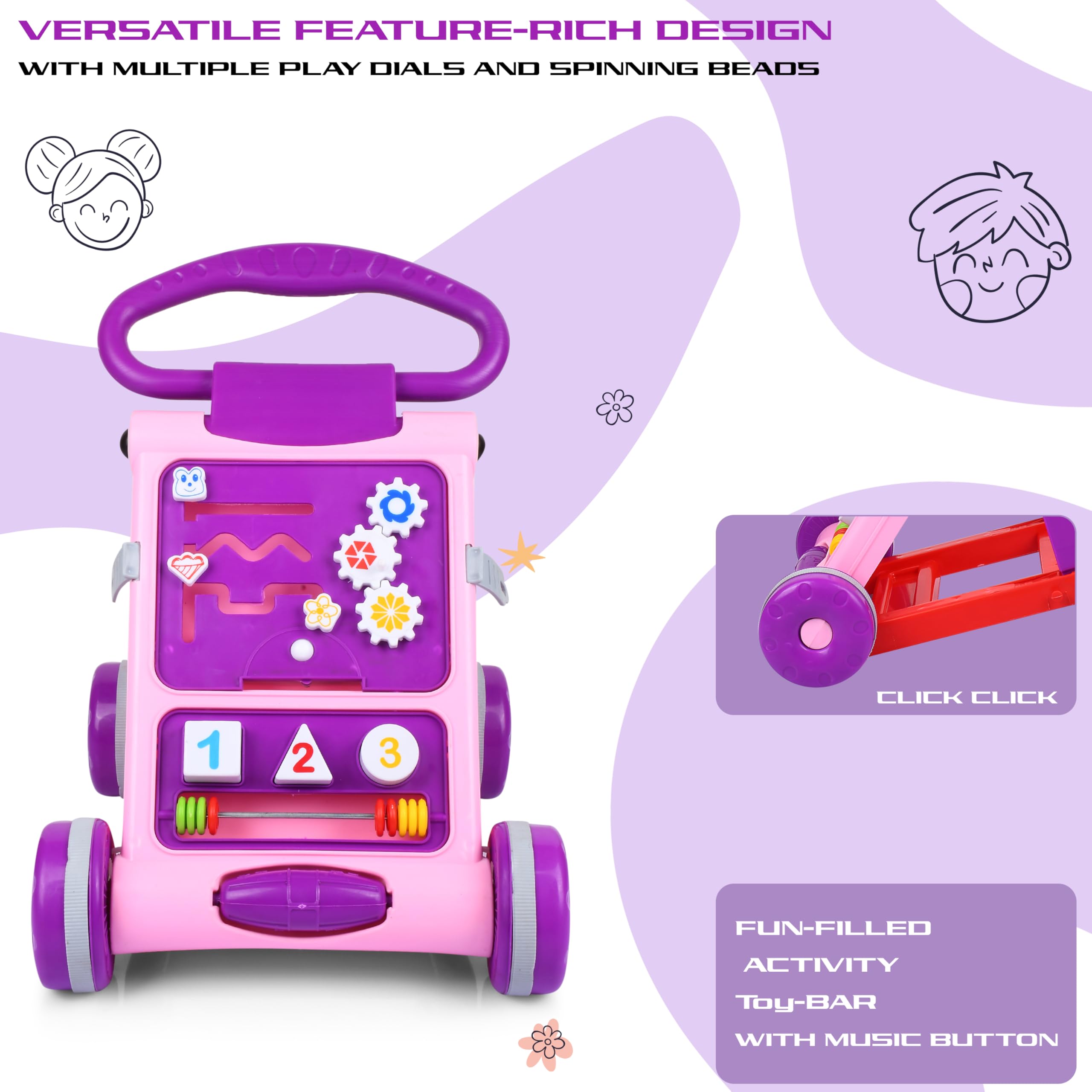 Goyal's Baby Activity Walker - Toddler Learning Toys Push Walker for 6 Months -15 Months (Pink)