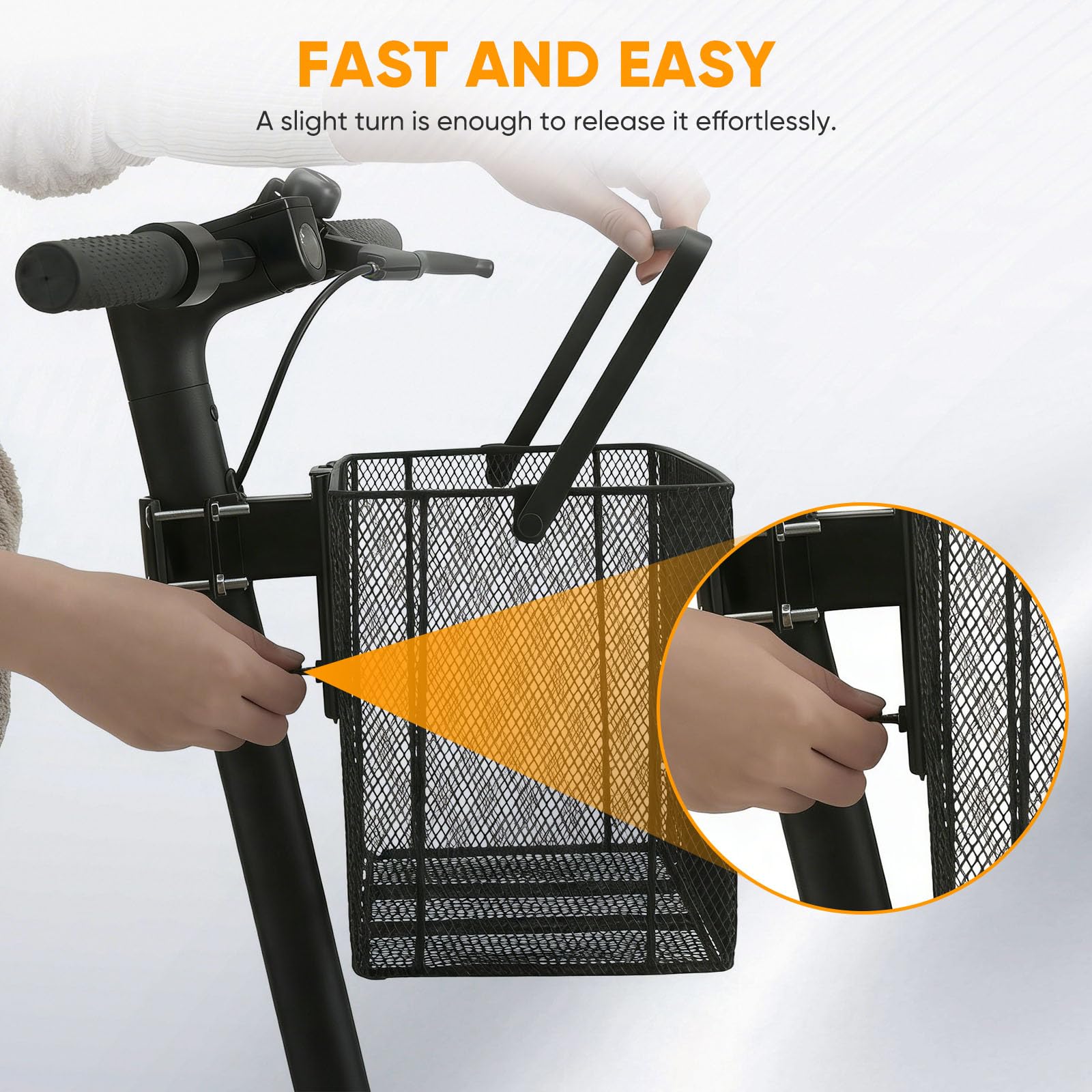 Cestino per scooter elettrico, cestino anteriore per bicicletta, resistente, rimovibile rapidamente, rete di ferro, manubrio per bicicletta, facile da montare e da trasportare