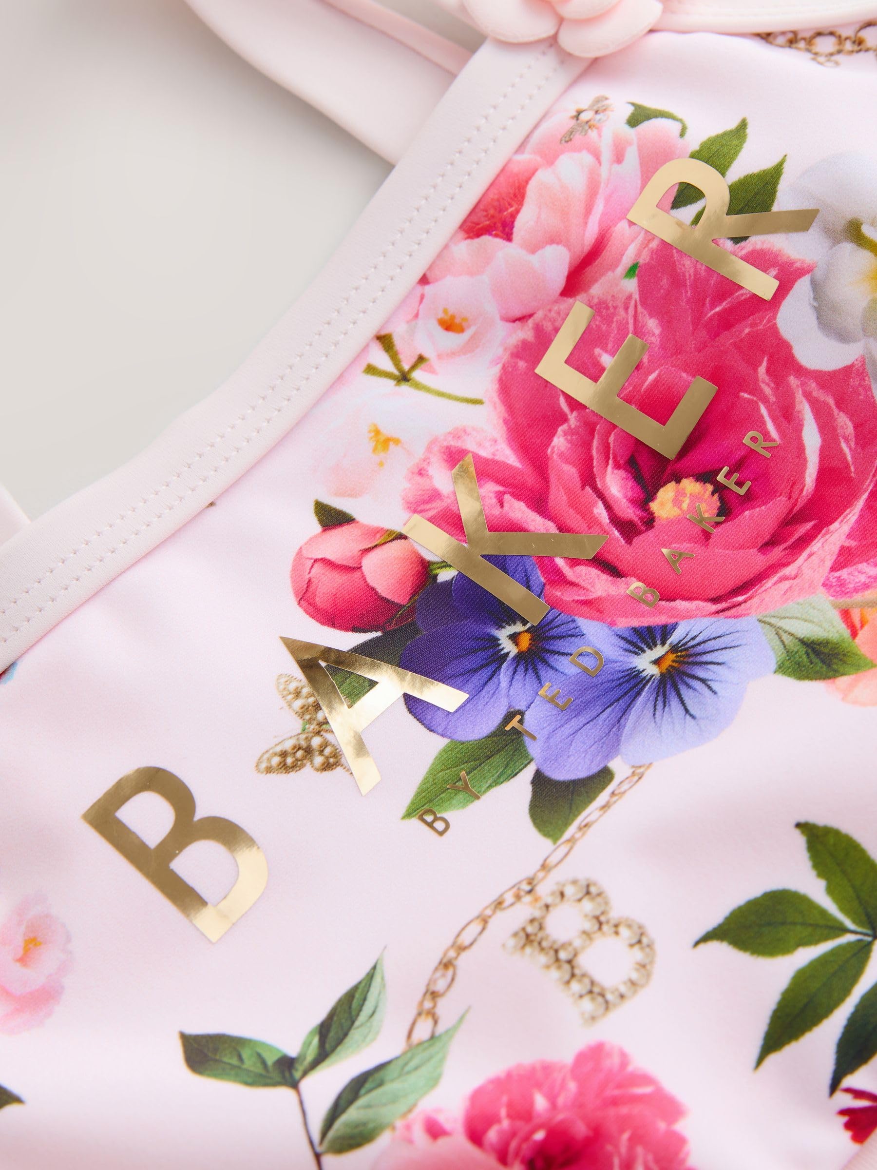 Ragazza Costume Intero Rosa con Stampa a Fiori e Cut-out Rosa