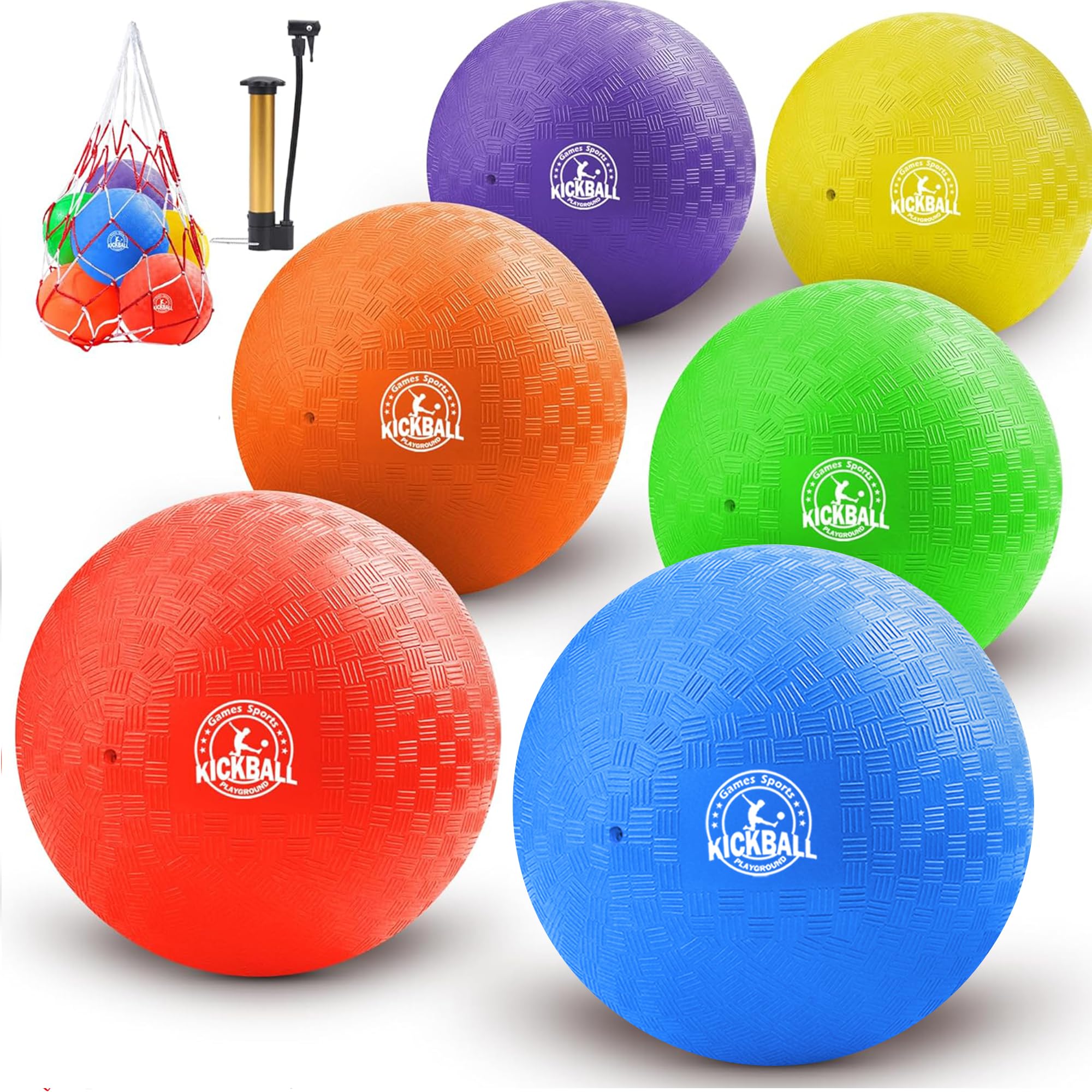 10 Inch Kickball Playground Balls 6 Pack or 12 Pack, Playground Balls for Kids&Adults, Dodgeballs for School Outdoor&Indoor Games, with Hand Pump and
