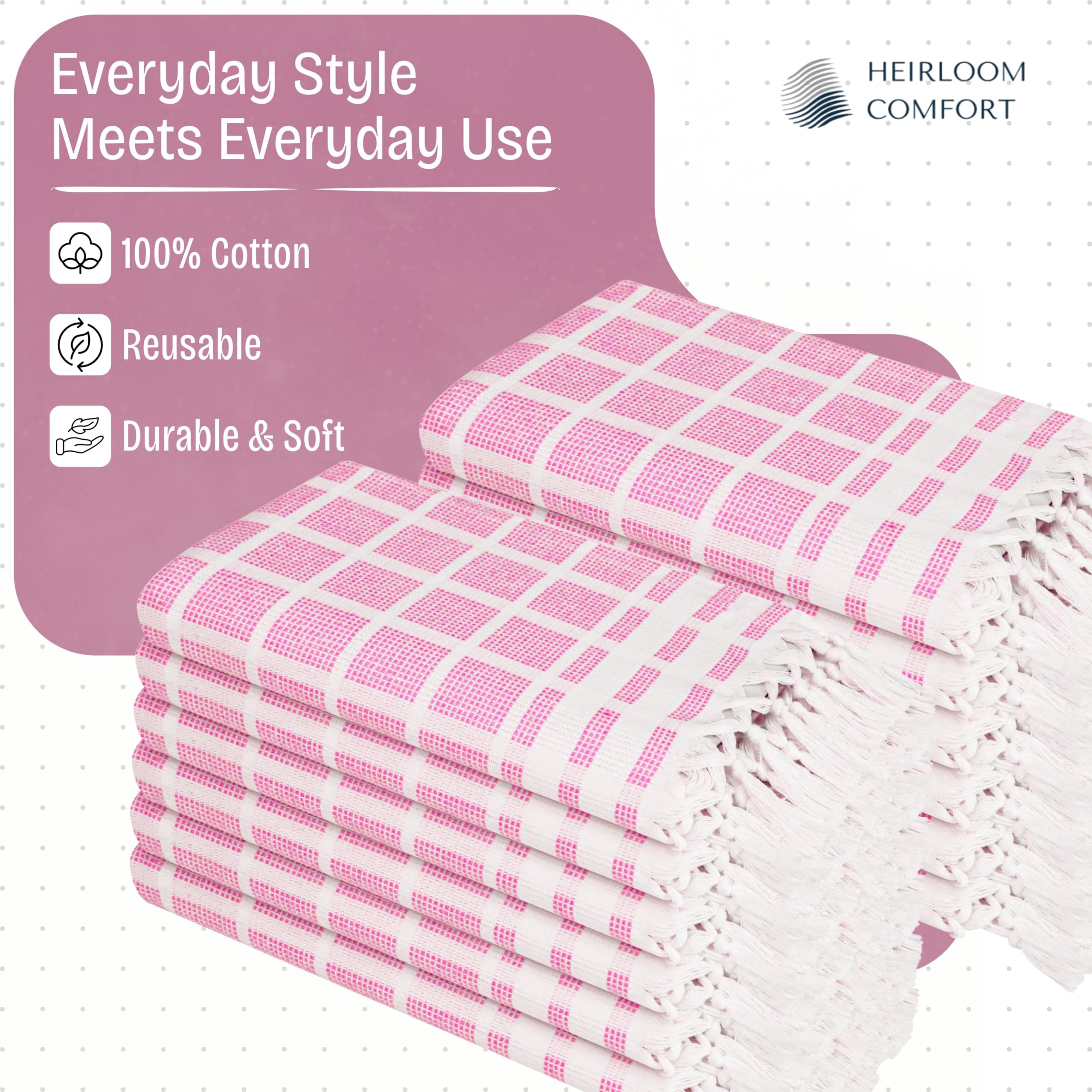 Strofinacci da cucina a matrice punteggiata di rose e naturali, confezione da 12 pezzi, 40 x 66 cm, 100% cotone, nappe decorative, assorbenti e ad asciugatura rapida, per uso