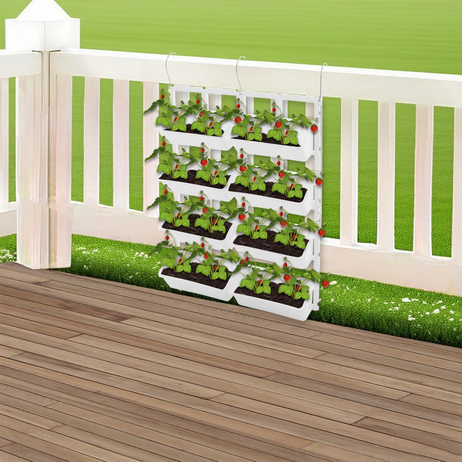 Pot de Fleurs Vertical Suspendu, Pot de Fleurs, Étagères de Balcon pour Légumes, Herbes, Fraises, Drainage et Rétention d’Eau, Pour Jardiniers de Balcon et Amateurs de Jardin (Blanc)