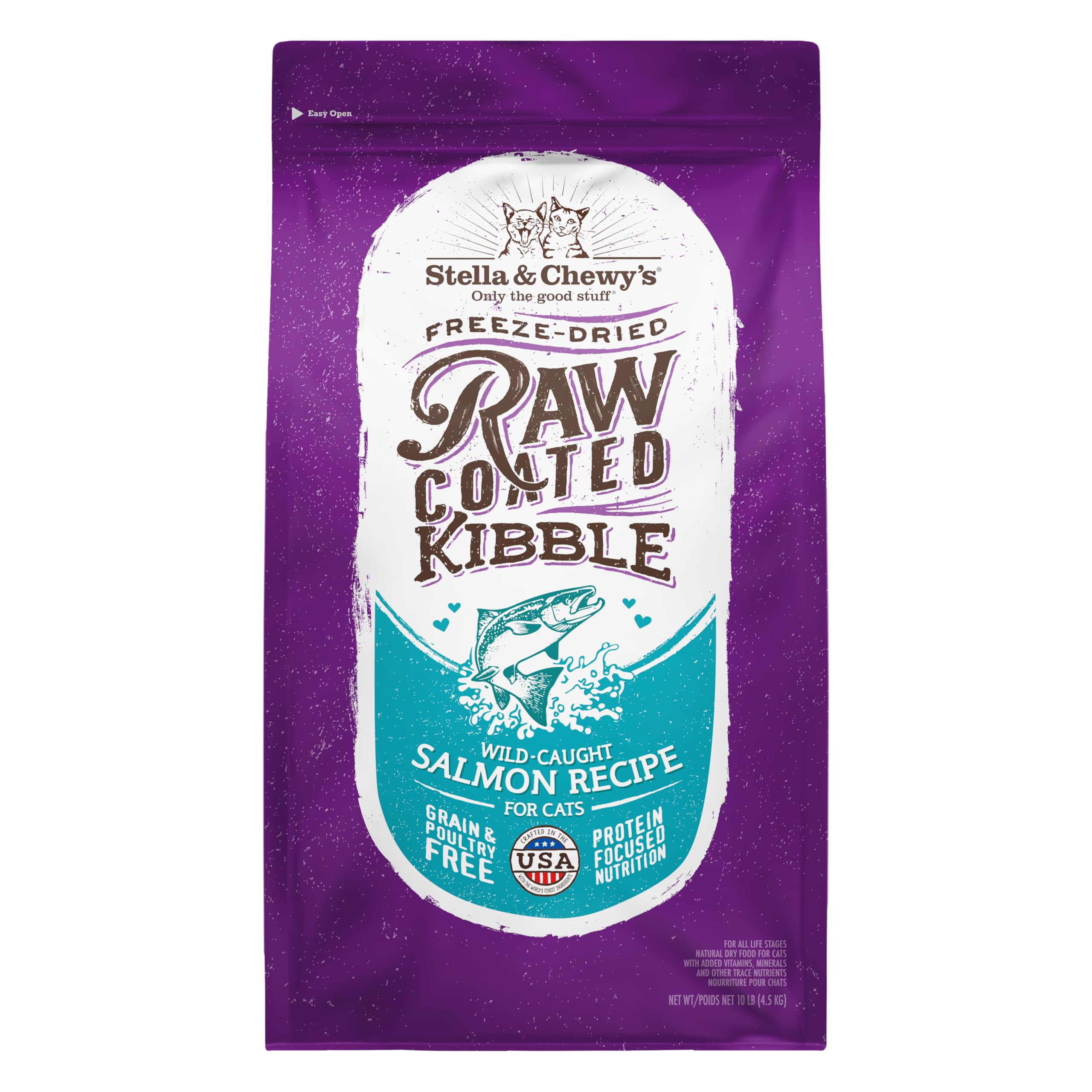 Stella & Chewy's Raw Coated Cat Food - High Protein, Grain-Free Kibble with Wild-Caught Salmon - Premium Digestive Support with Probiotics - Natural