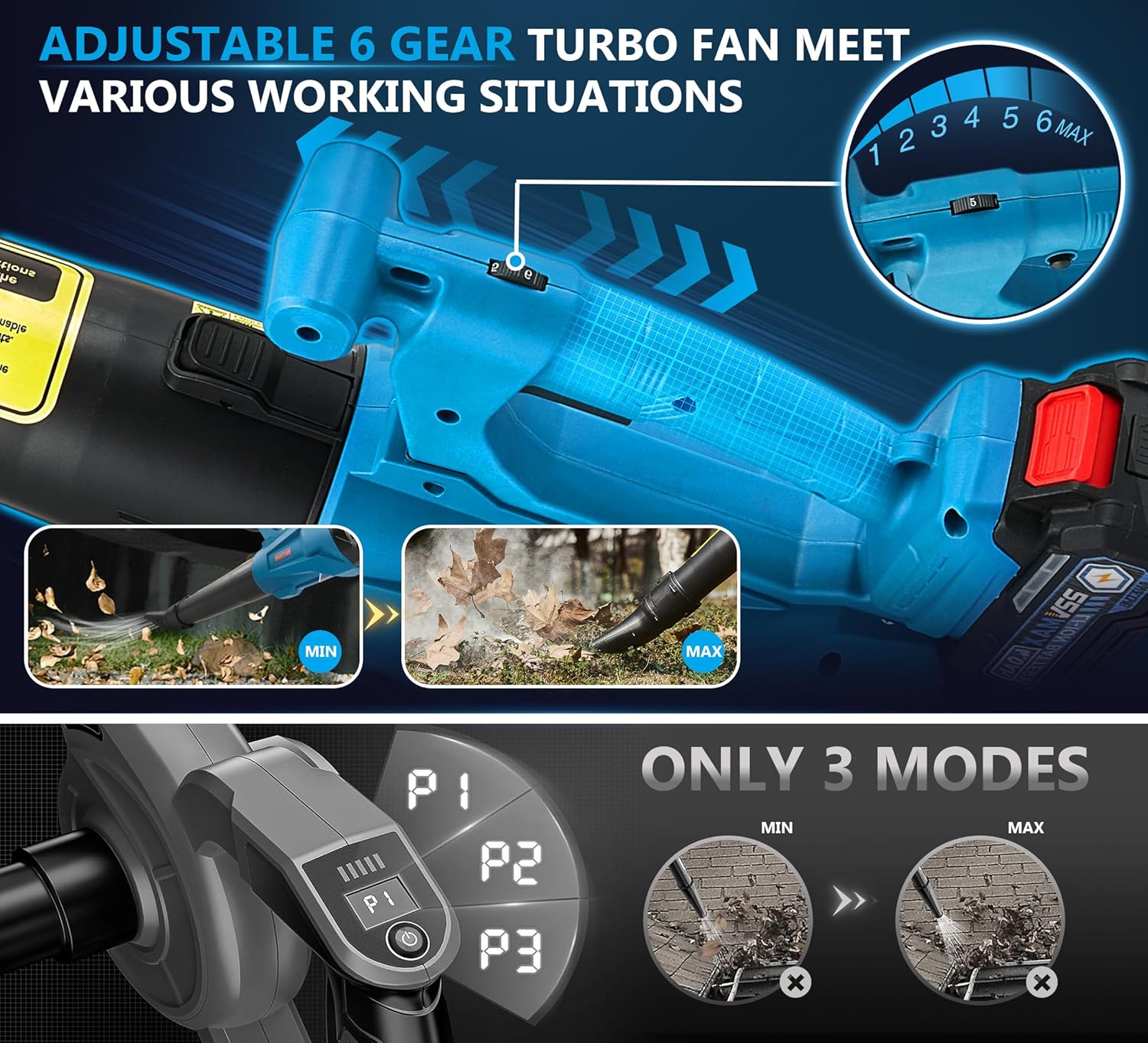 Leaf Blower Cordless with 4.0Ah Battery and Charger,22V Battery Powered Elevetric Blowers for Lawn Care,350CFM/120MPH & 6 Speed Levels Blowing for Leaves, Dust, Snow,Gravel