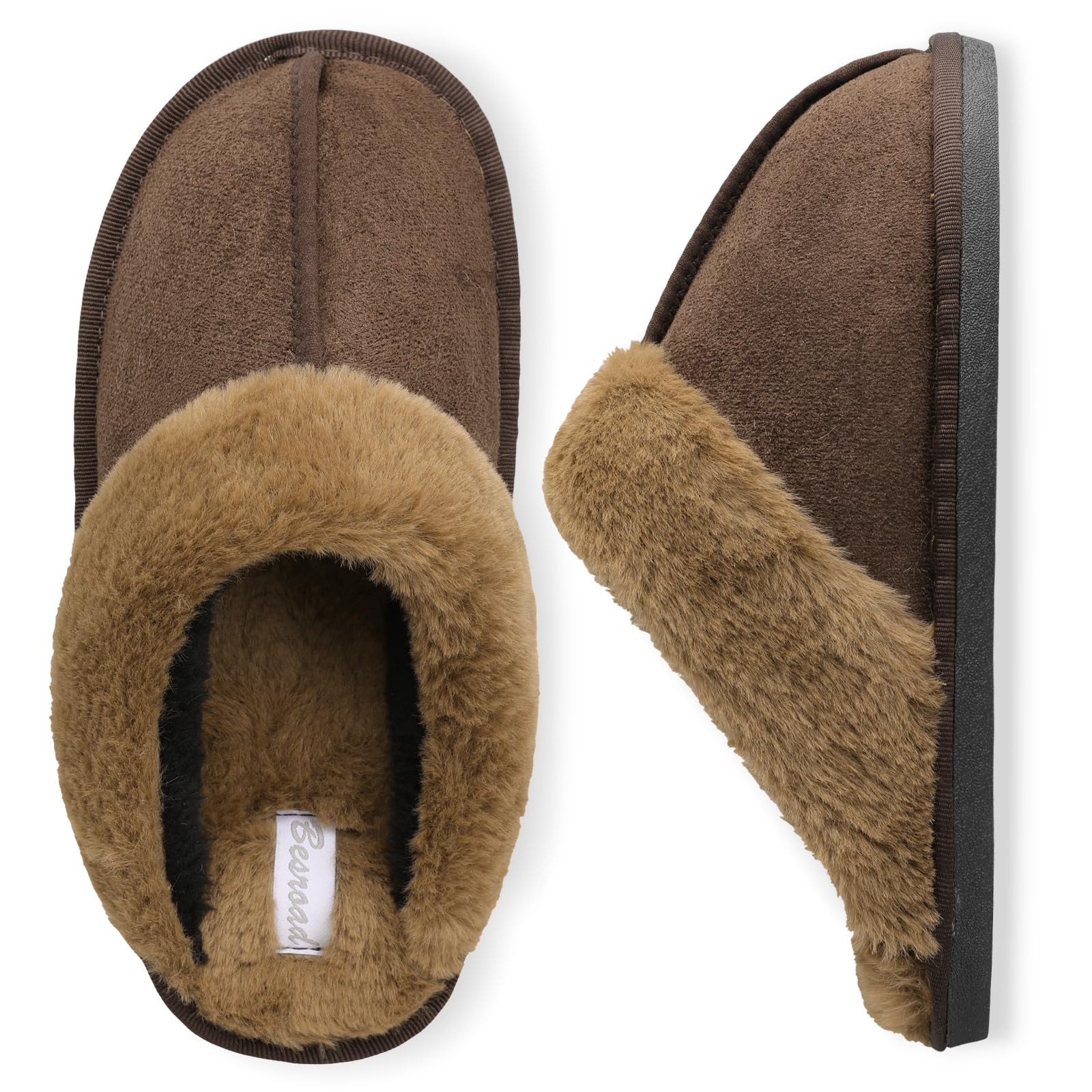 Besroad Mens Slippers Memory Foam House Slippers Warm Fuzzy Bedroom Slide House Shoes Indoor Outdoor Scuff