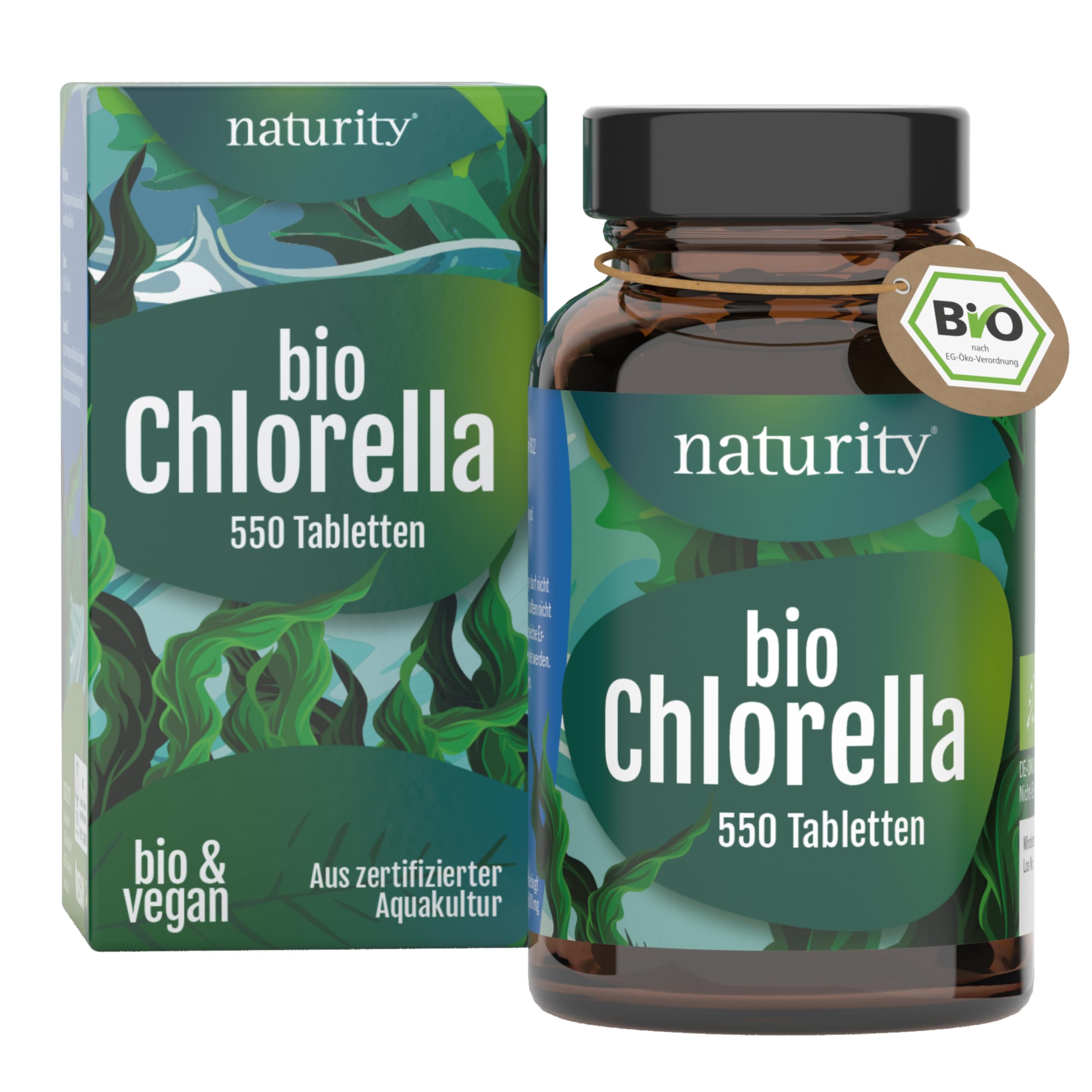 Chlorella Bio Presslinge I 550 Tabletten, 100% gemahlene Chlorella Alge I Mit natürlichem Vitamin B12 I Ökologisch kultiviert & Bio-zertifiziert I Vegan, ohne Zusätze & Rückstände | naturity