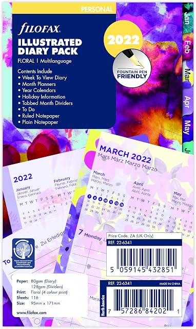 Filofax Personal Illustrated Floral Week on 2 Pages 2022 Diary Pack