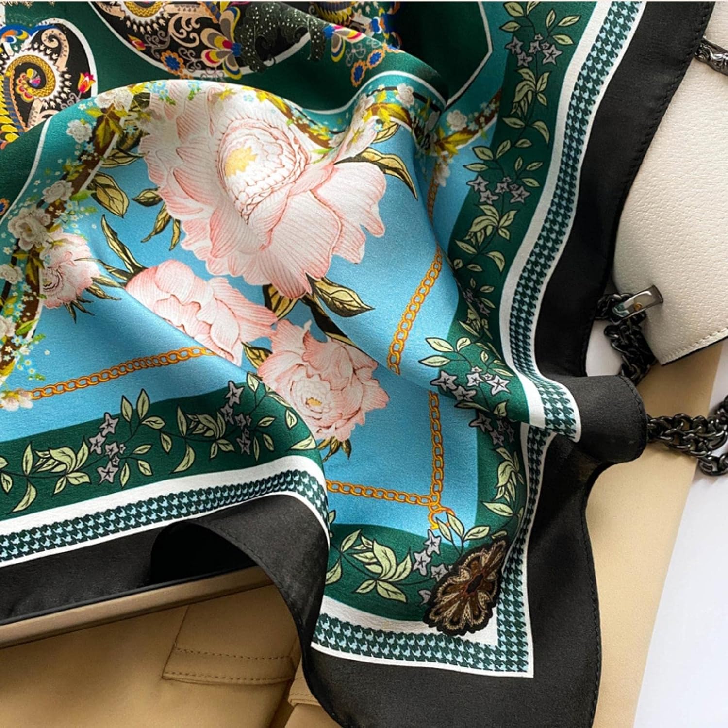 PoeticEHome 100% Pure Mulberry Silk Square Scarf 27"x27" Women Neckerchief Headscarf Gift Packed - Image 4