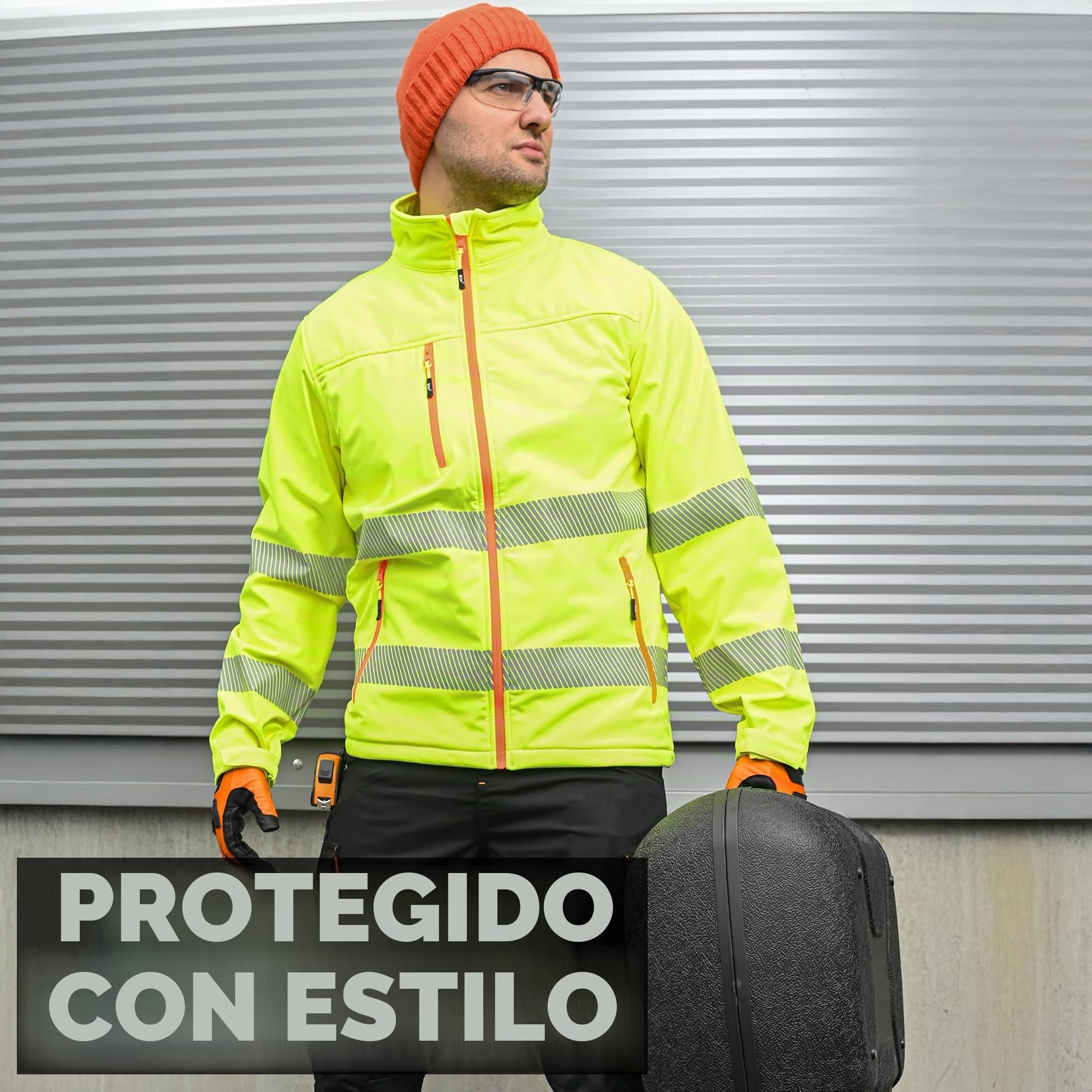 ACE Neon Lite Chaqueta de alta visibilidad - chaqueta softshell de advertencia incl. reflectores y capucha desmontable - EN ISO 20471