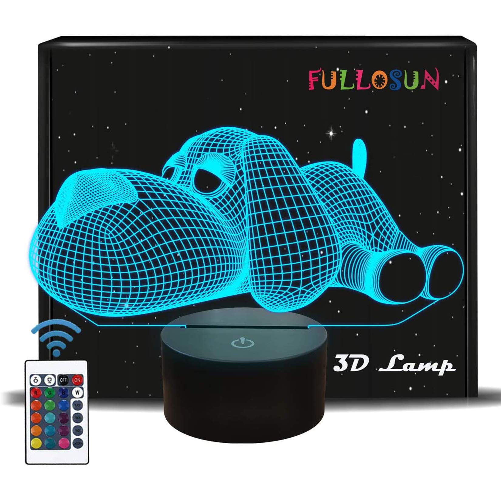 FULLOSUN [ 16 Colors/4 Working Modes/Dim Function /Remote Control] Dog Night Light Gift for Girl Boy, Lovely Puppy Doggy Illusion Lamp for Baby Kids Bedroom Unique Gift