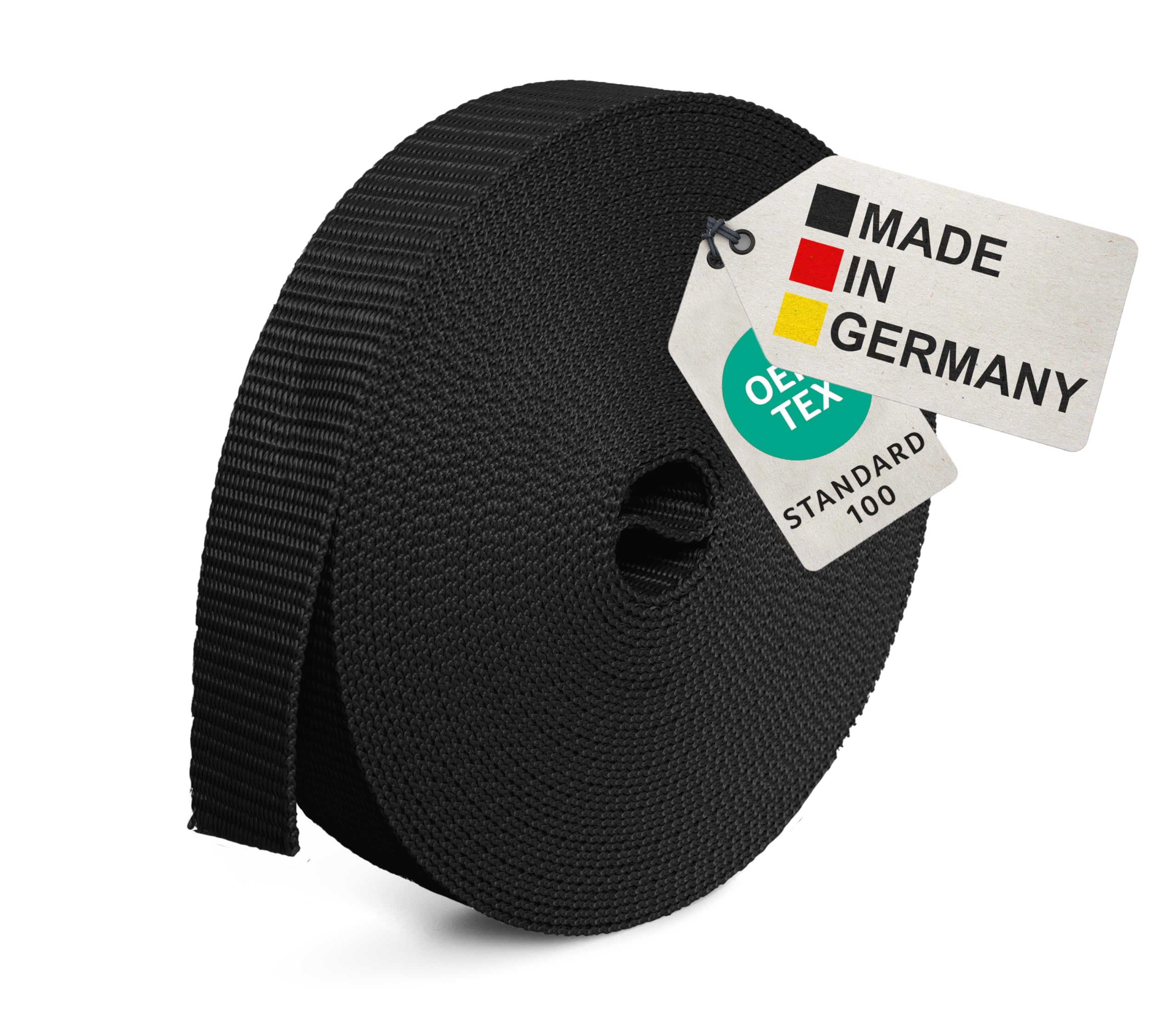 BAUHELD® 10m Universal Gurtband 50mm [Made in Germany] - Gewebe Montage-Band aus Polypropylen - Gurt zum Befestigen, Nähen oder Zubehör für Rucksack, Koffer, Steck-Schnalle, Spannriemen - Schwarz