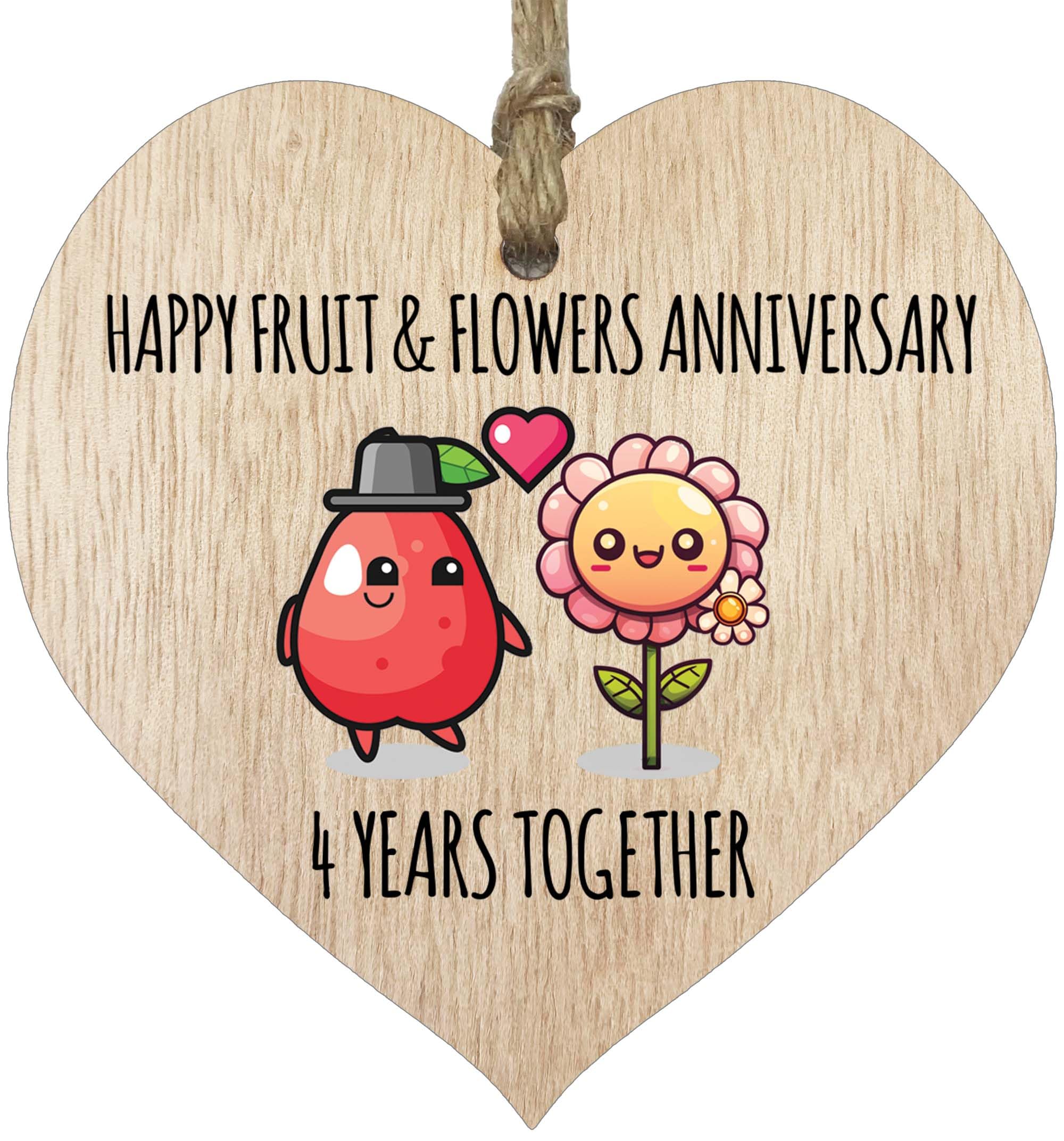 4th Wedding Anniversary Plaque Gift for Husband Wife - 4 Years Together - Happy Linen Anniversary Wooden Heart for Women Men Partner, Light Wood Sign Keepsake Gifts