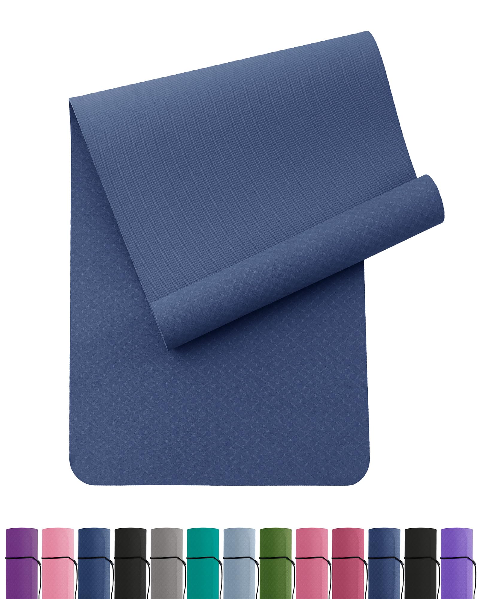 Oak & Tea Tappetino da yoga, tappetino da yoga spesso antiscivolo per donne/uomini, tappetini per esercizi per la casa palestra con cinghia di trasporto, tappetino ecologico in TPE per yoga, meditazione, pilates, 183 x 61 x 0,6 cm