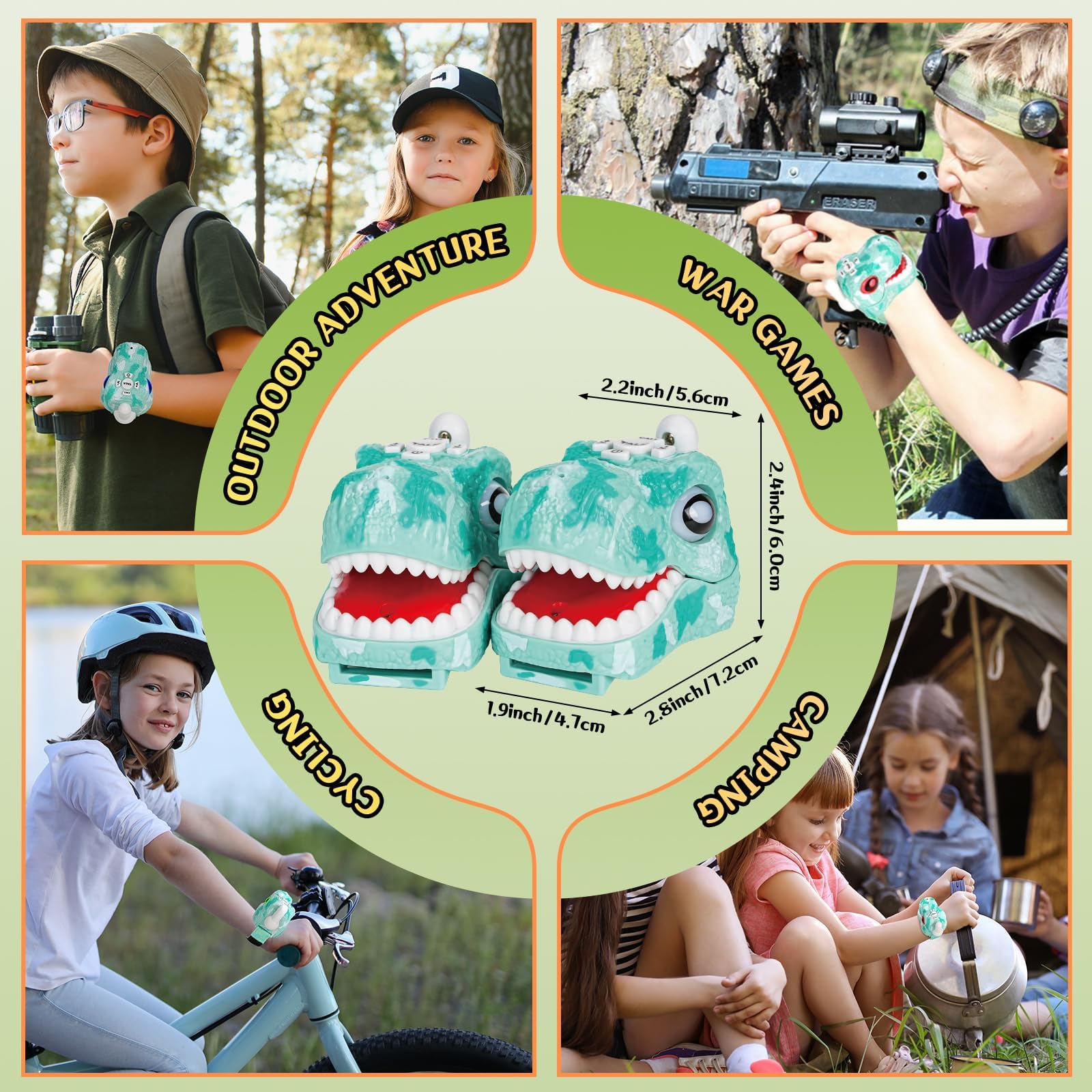 Walkie Talkies para niños, paquete de 2, juguetes para niños y niñas de 3 a 8 años de edad para aventuras al aire libre, campamento, Halloween, Navidad, regalos de cumpleaños (azul, dinosaurio 6