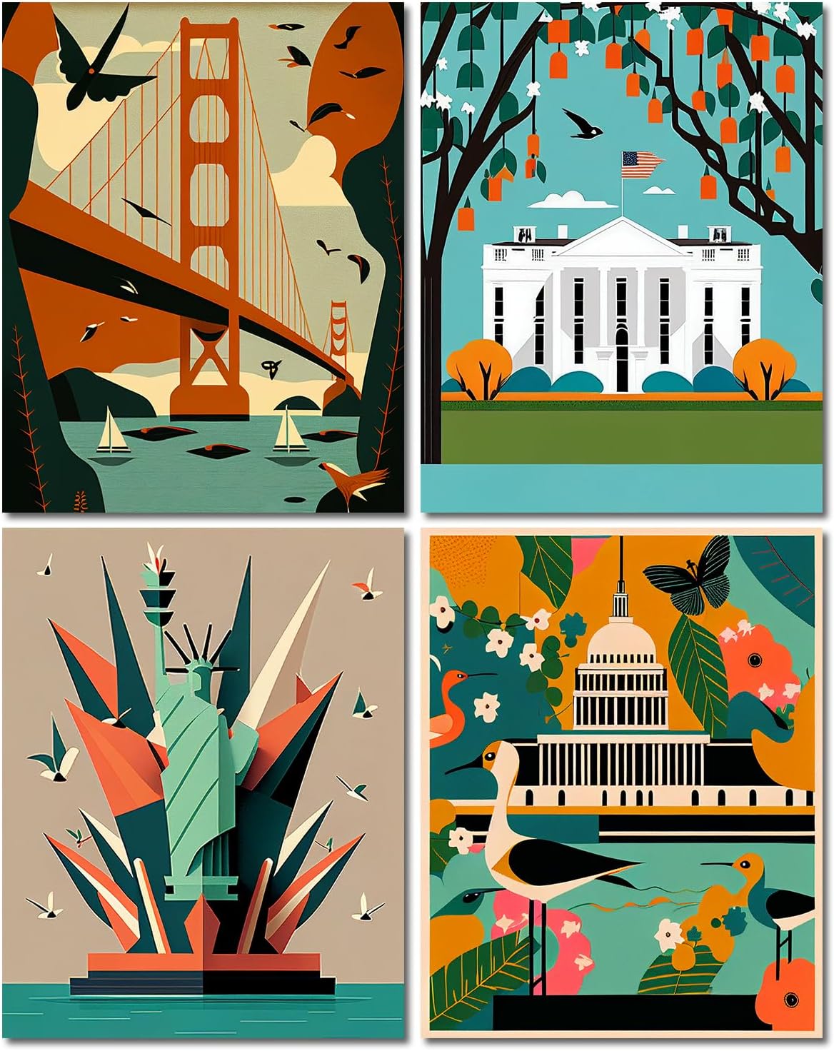 Wall Art Prints Unframed 8"x10",Set of 4 Posters for Room Decor Aesthetic,Funky Wall