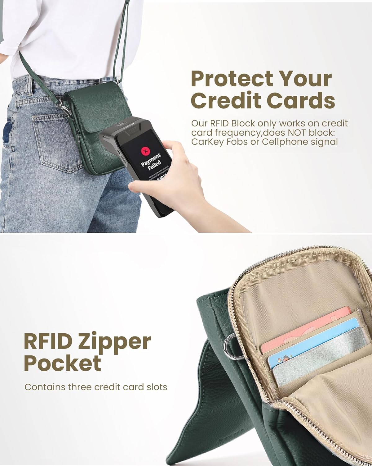 befen Genuine Leather Small Crossbody Bags for Women, Cell Phone Cross body Purse Bag with RFID Blocking Card Slots - Image 3