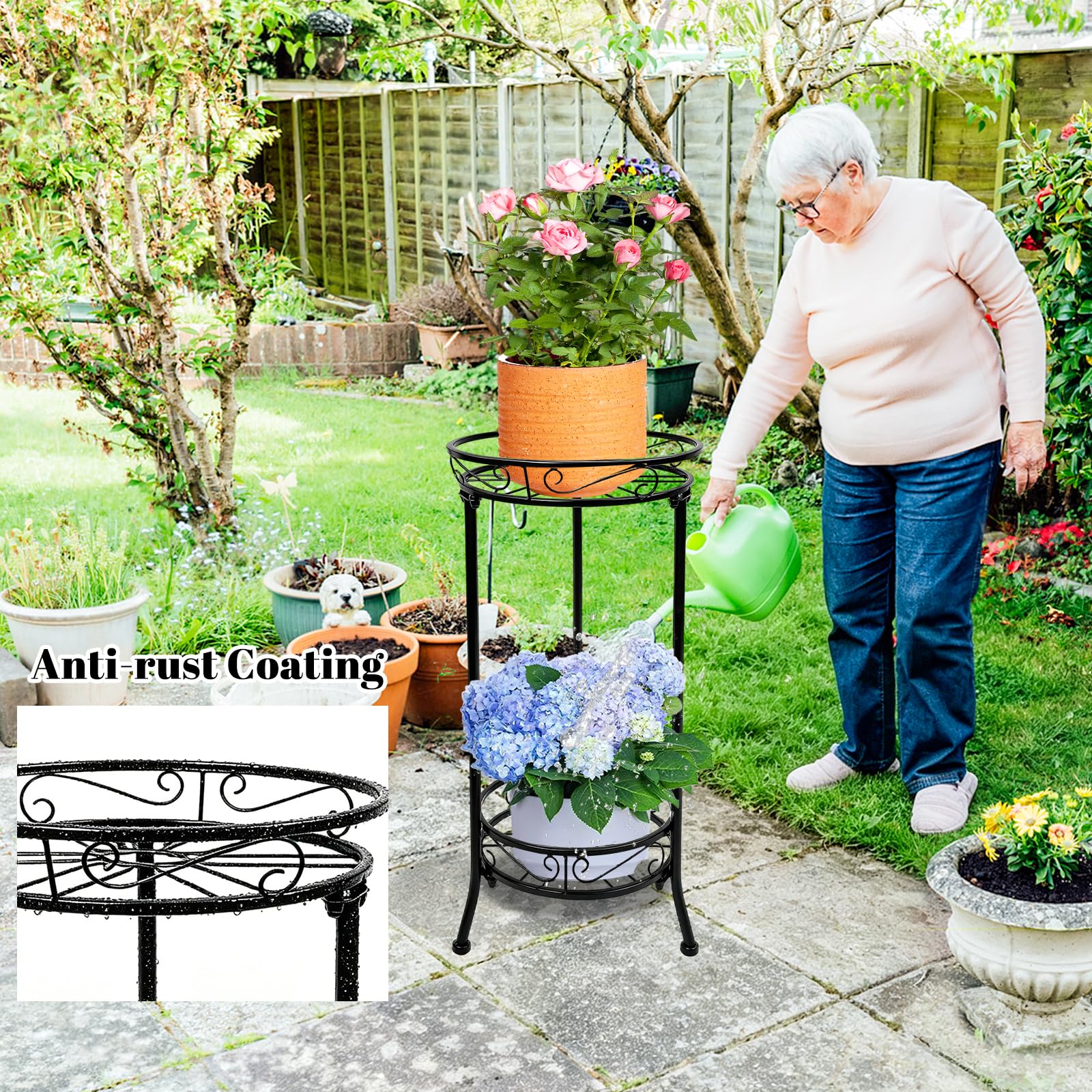 Anständiger Metall-Pflanzenständer, robuste Blumentopfständer für mehrere Pflanzen, Dekorationsregale für Zuhause drinnen und draußen (2 Floor U-wire Black)