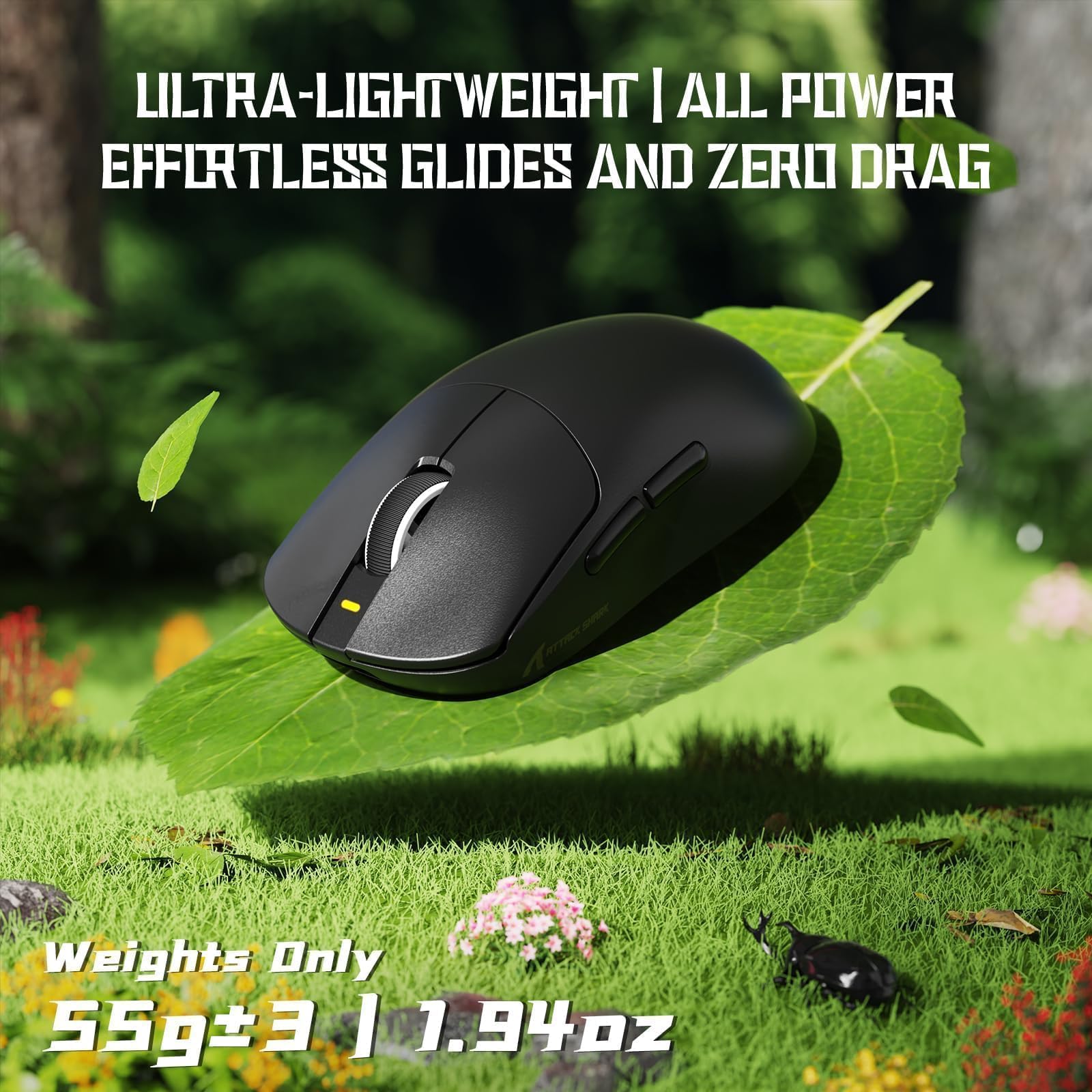 ATTACK SHARK X8 SE Ratón Gaming Inalámbrico, Peso Ligero 55g, Sensor PAW3311, Chip BK52820, 25,000 dpi, BT/2.4G/USB-C, 80 Millones de Clics, Batería 500mAh, Driver Web para PC/Mac– Negro