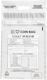 Clear Plastic Coin Bag 12.5" x 21.5" | 50 lb. Capacity | Sequential Barcode Number, Self-Sealing, Permanent Adhesive, Ideal for Handling and Transport of Coins and Casino Chips | 50-Pack