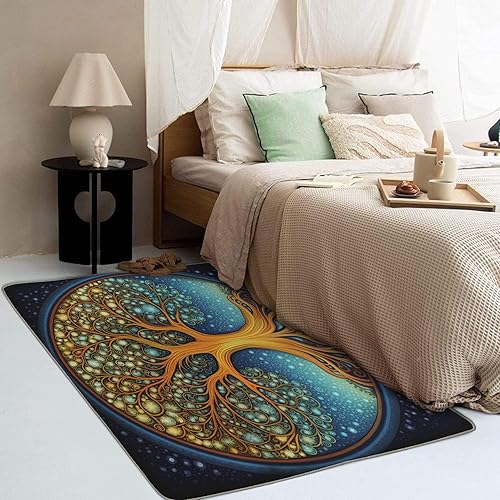 Miniatura 10 de Alfombra de 2 x 3, alfombra de árbol de la vida para entrada, sala de estar, dormitorio, alfombra gris pequeña y decoración de dormitorio, lavable,