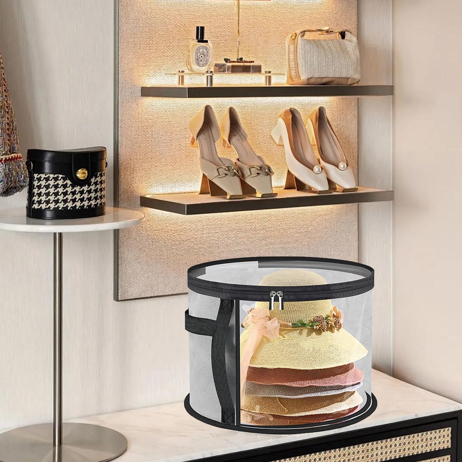 Oversized Clear Hat Box Storage for 7 Caps, Portable Cowboy Hat Box with Zipper for Women Men Travel, Hat Case Hat Organizer (Gray,black 16.5