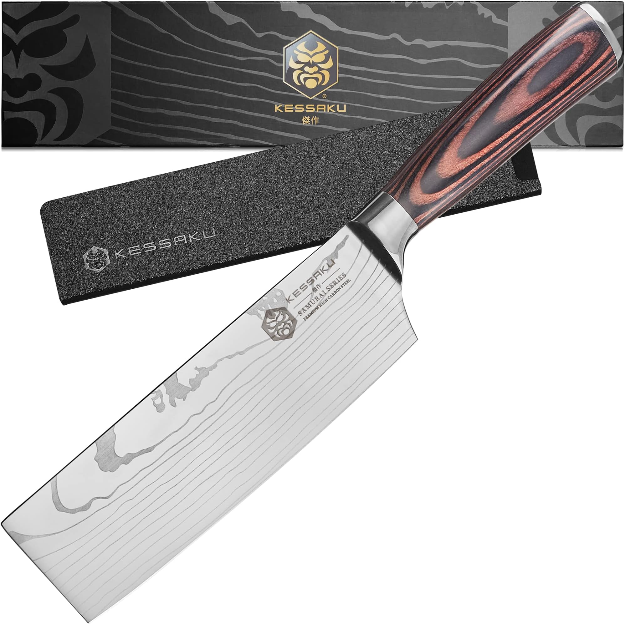 Produce Vegetable Fruit Knife - 6 inch - Samurai Series - Razor Sharp Kitchen Knife - Forged 7Cr17MoV High Carbon Stainless Steel - Wood Handle with Blade Guard