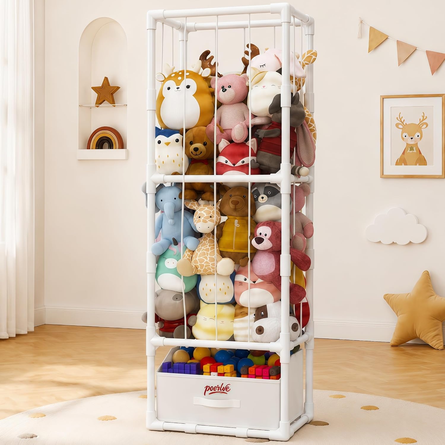 Stuffed Animal Storage Organizer, Stuffy Storage with Bottom Plush Toy Bin