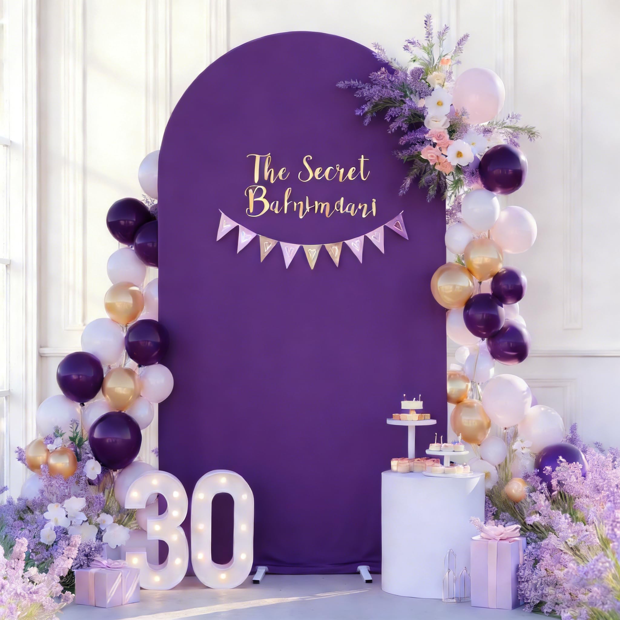 6.6FT Purple Arch Backdrop Cover,Spandex Fitted Wedding Arch Stand Covers Round Top Chiara Arch Covers Stretchy Backdrop for Birthday Party Wedding