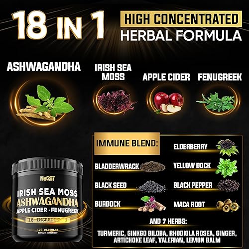 Miniatura 2 de Cápsulas orgánicas de Ashwangdha de 15000 mg de musgo marino irlandés de 3000 mg de vinagre de sidra de manzana de 3000 mg y más – Apoya la salud