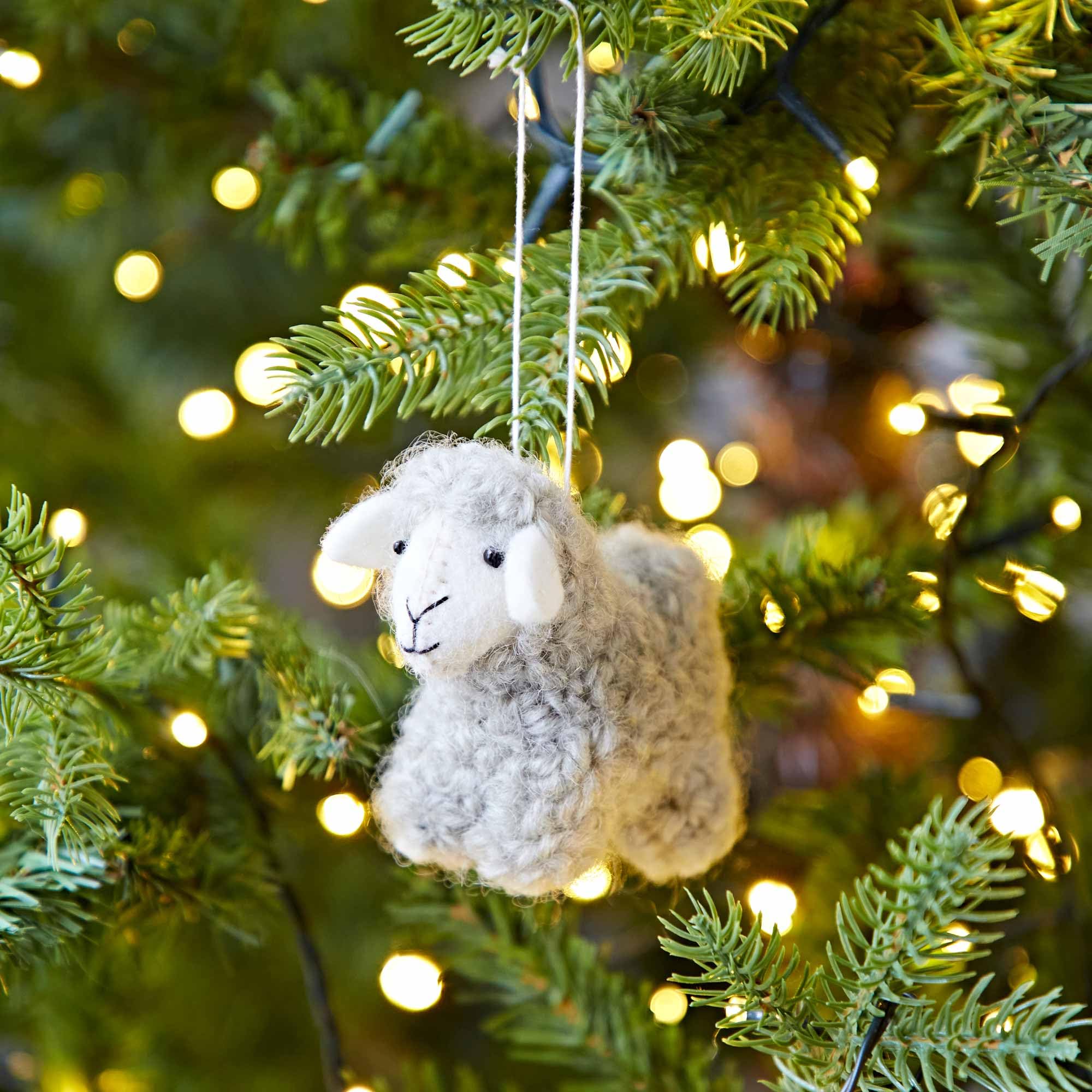 Paper High Women's Grey Felt Sheep Christmas Decoration - Felted Ornament - Wool Christmas Bauble - Felt Handmade Xmas Décor - Classic Tree Ornament (Grey)
