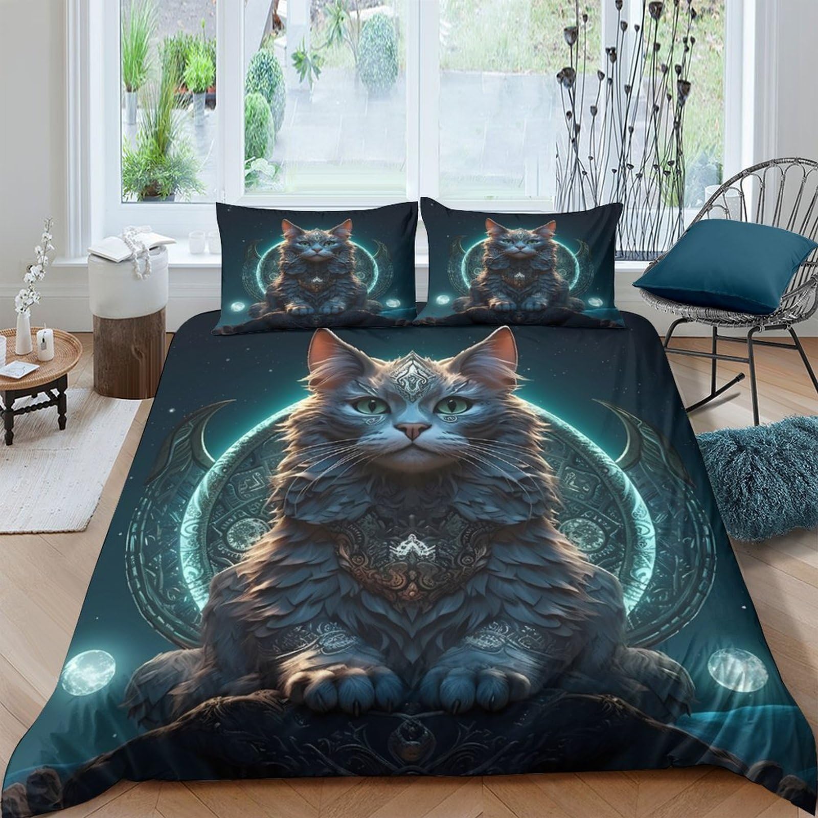 Ctjqhvkz Style-1 3D Printed Mystic Cat Fitted Sheet Microfiber Soft Washable Astral Aura Bed Cover For Bedroom Guest Room Dorm Single（135X200cm）